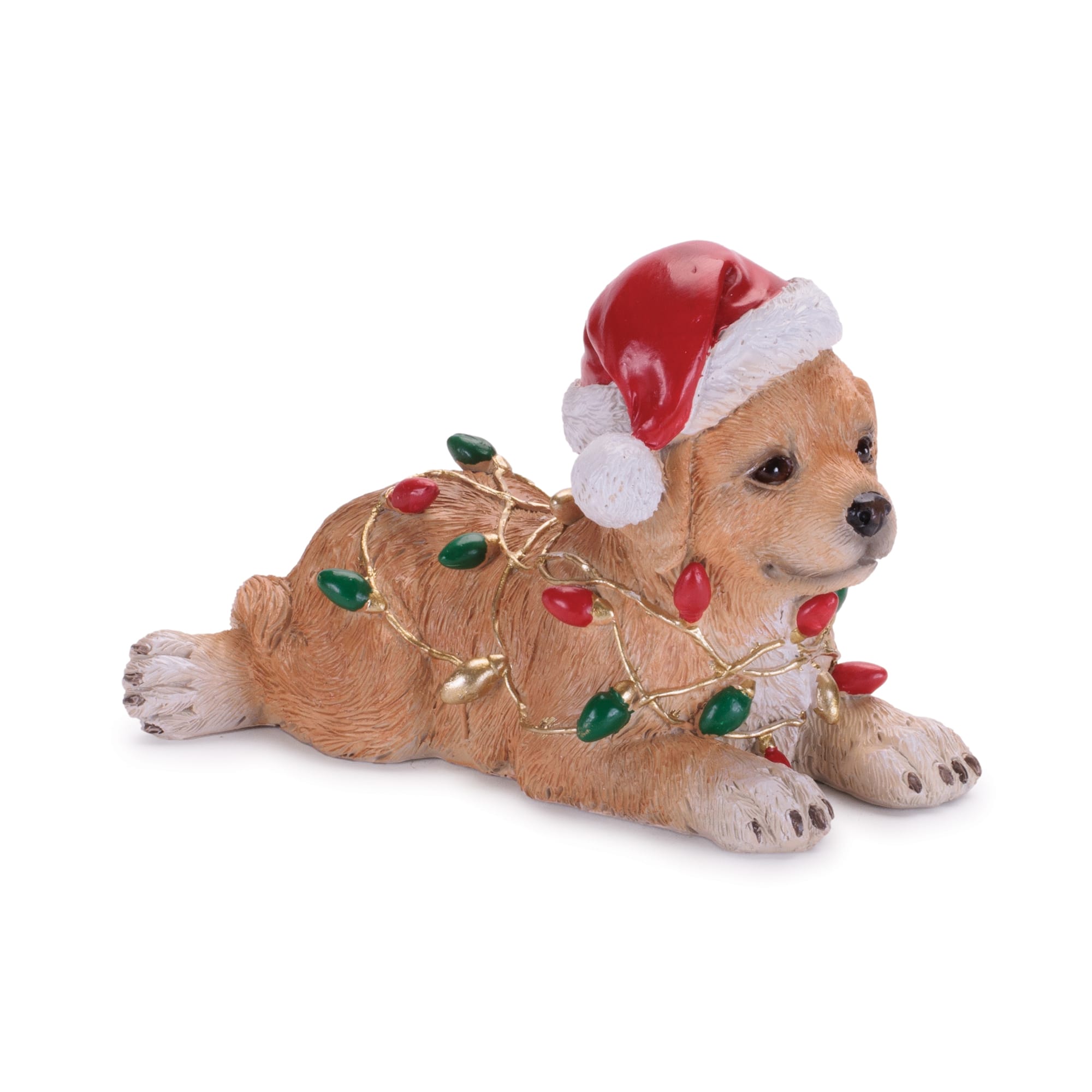 Melrose Santa Hat Dog Figurines with Christmas Lights Set