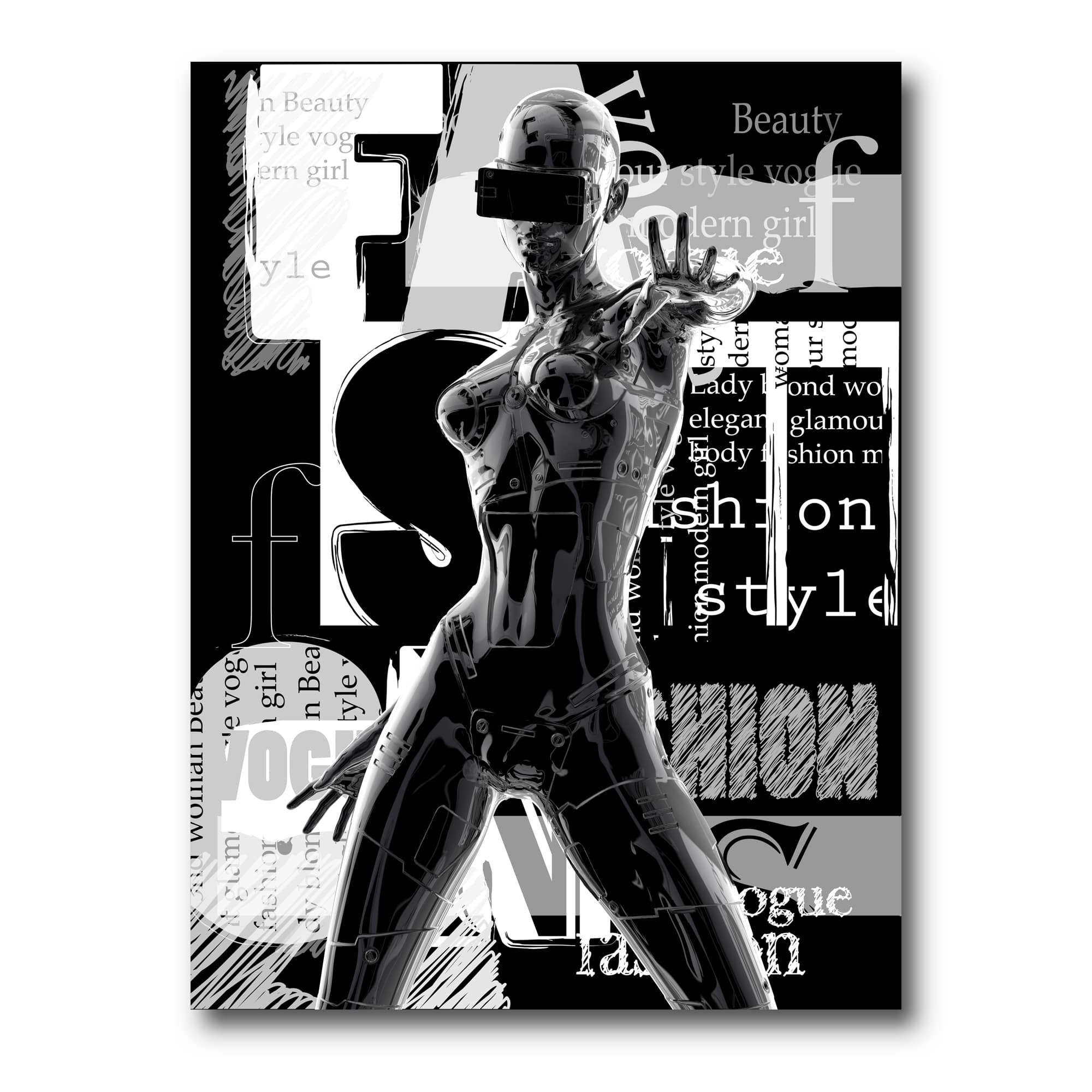 Designart - Monochrome Cyborg Body II - Modern Canvas Wall Art Print