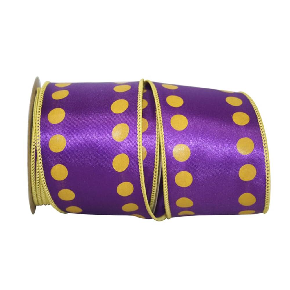 JAM Paper 2.25" x 10yd. Purple Dots Line Wired Ribbon