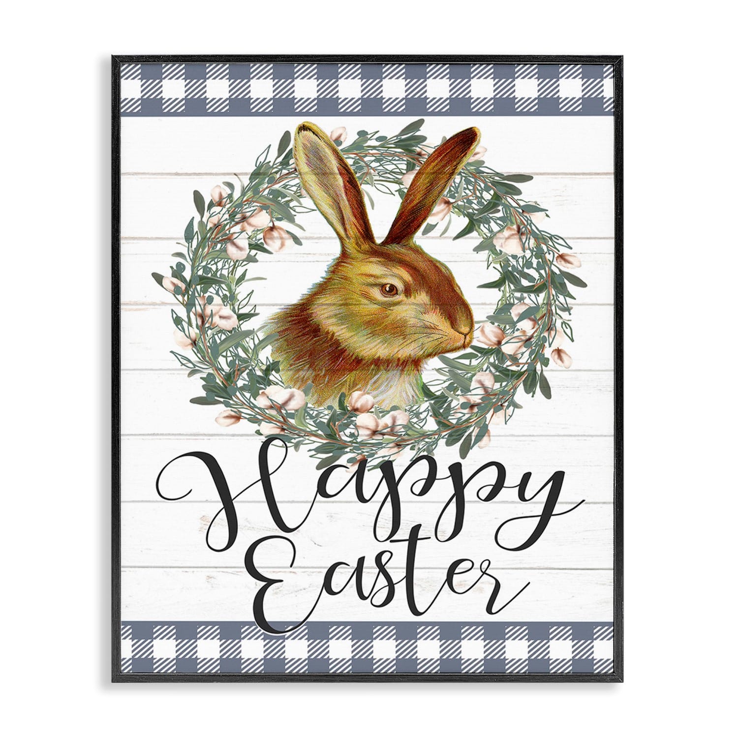 Stupell Industries Easter Bunny Wreath Phrase Framed Giclee Art