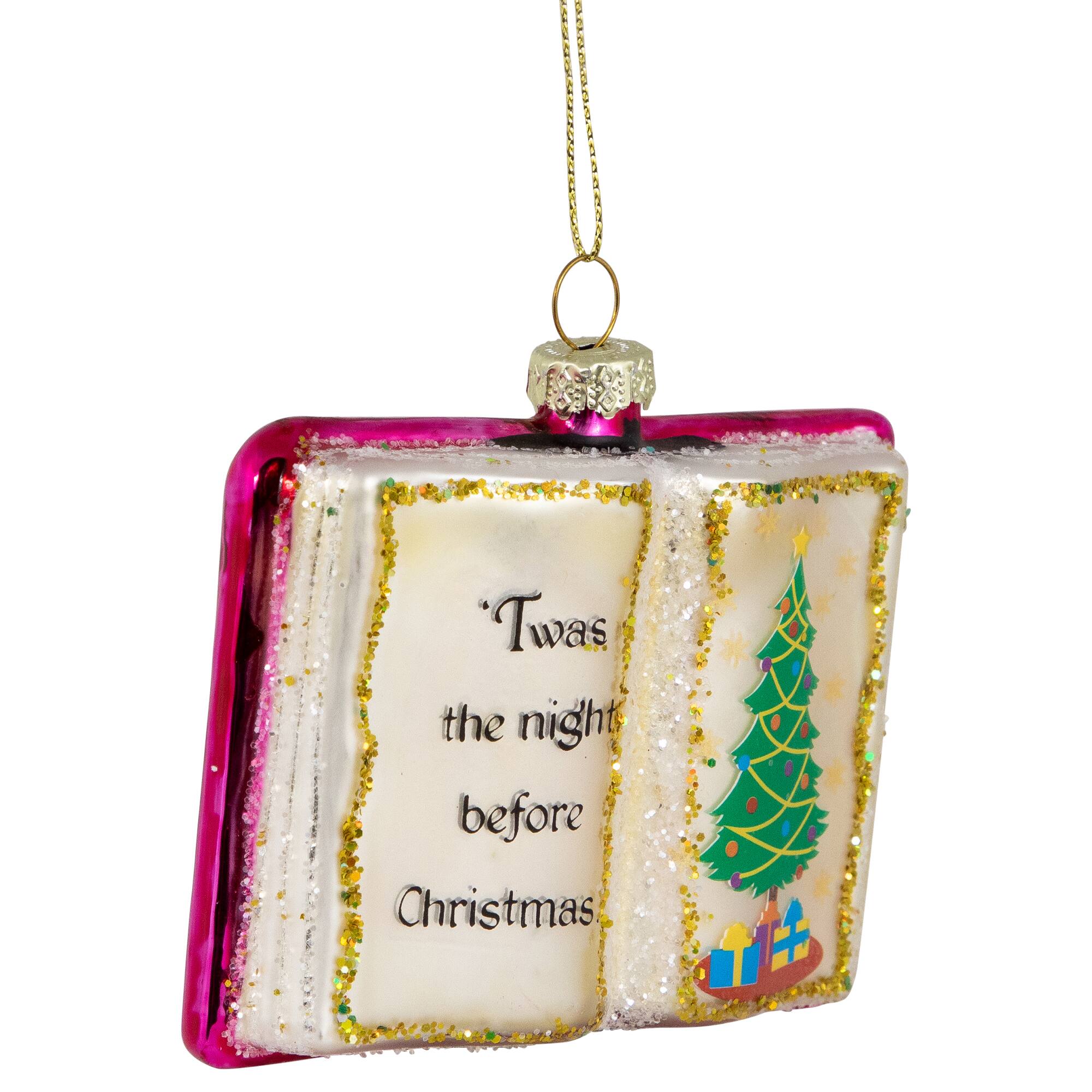 Glittered Twas the Night Before Christmas Book Glass Ornament - 3.5"