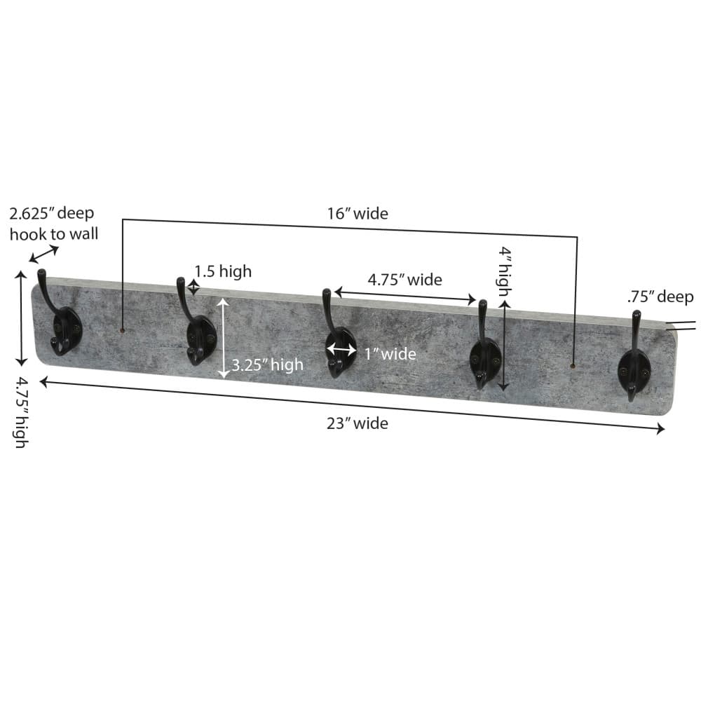 Household Essentials Wall Mounted Coat Rack with 5 Hooks