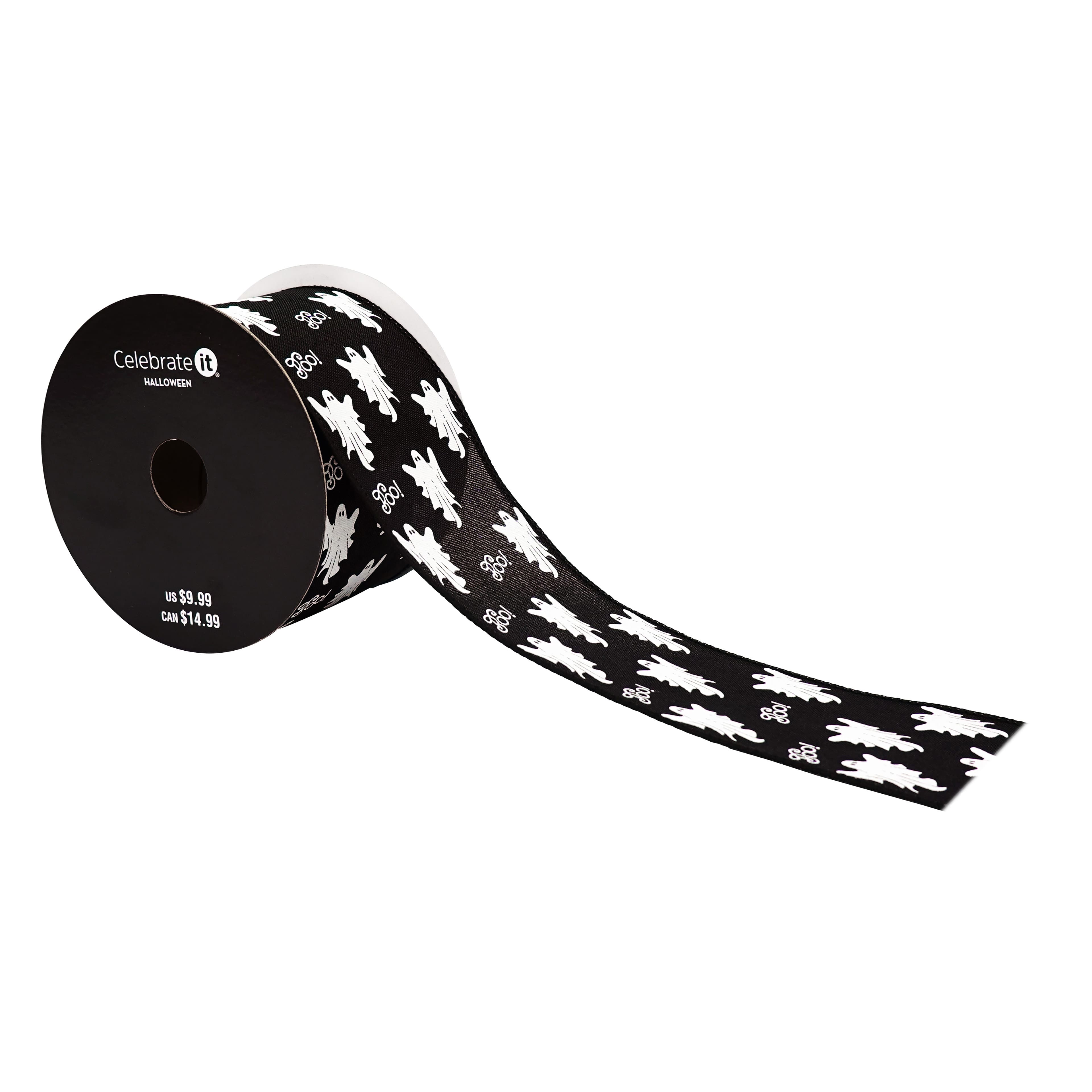 2.5" x 6.6yd. Black & White Boo Ghost Taffeta Wired Ribbon by Celebrate It®