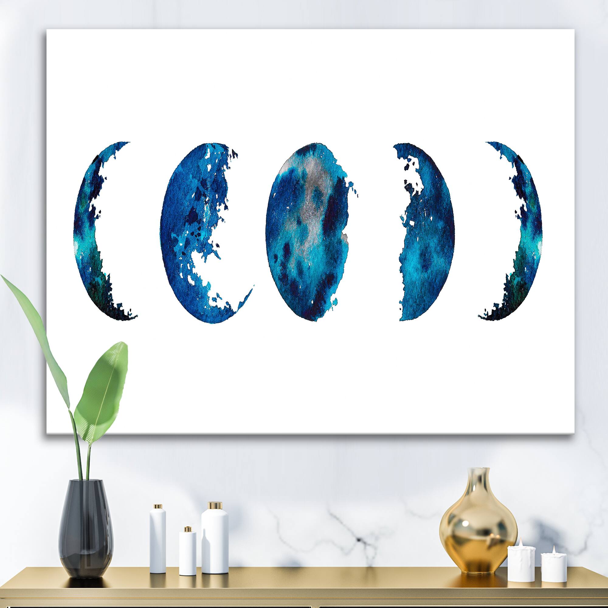 Designart - Blue Moon Phases - Bohemian & Eclectic Canvas Wall Art Print