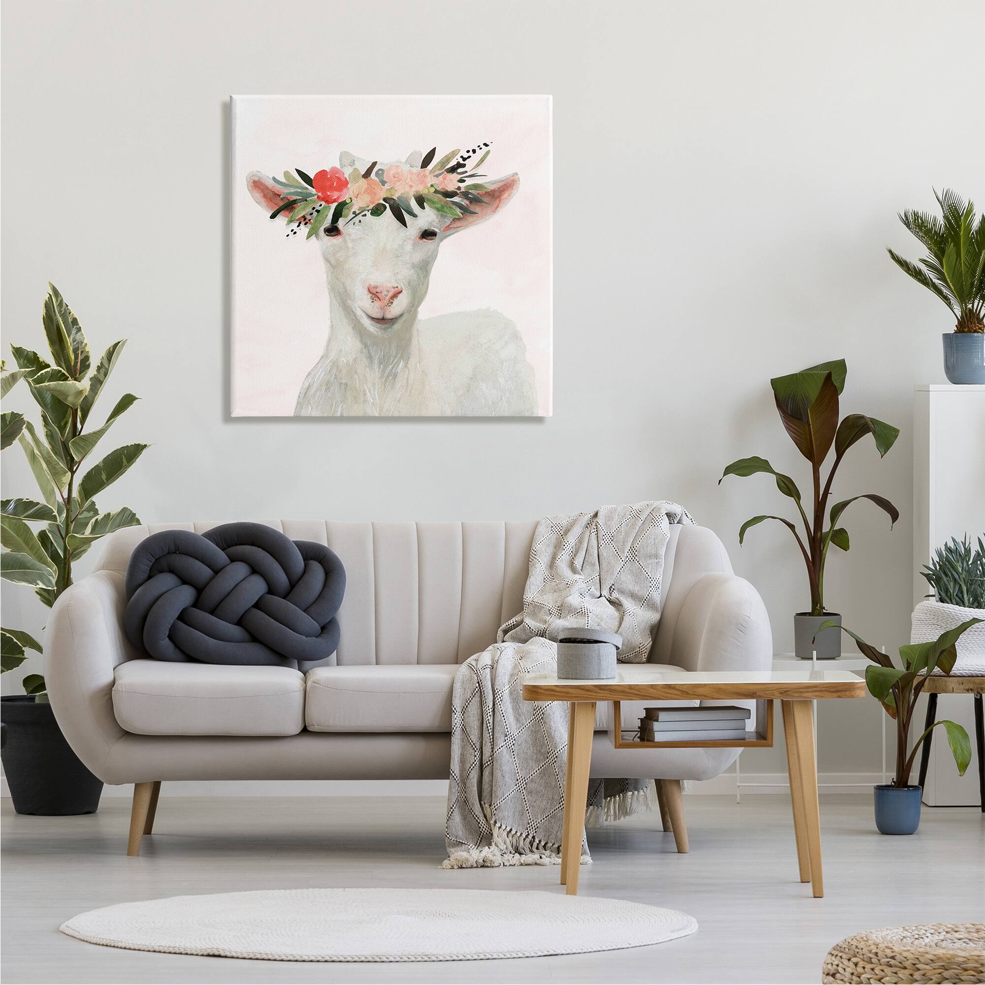 Stupell Industries Springtime Flower Crown Baby Goat Canvas Wall Art
