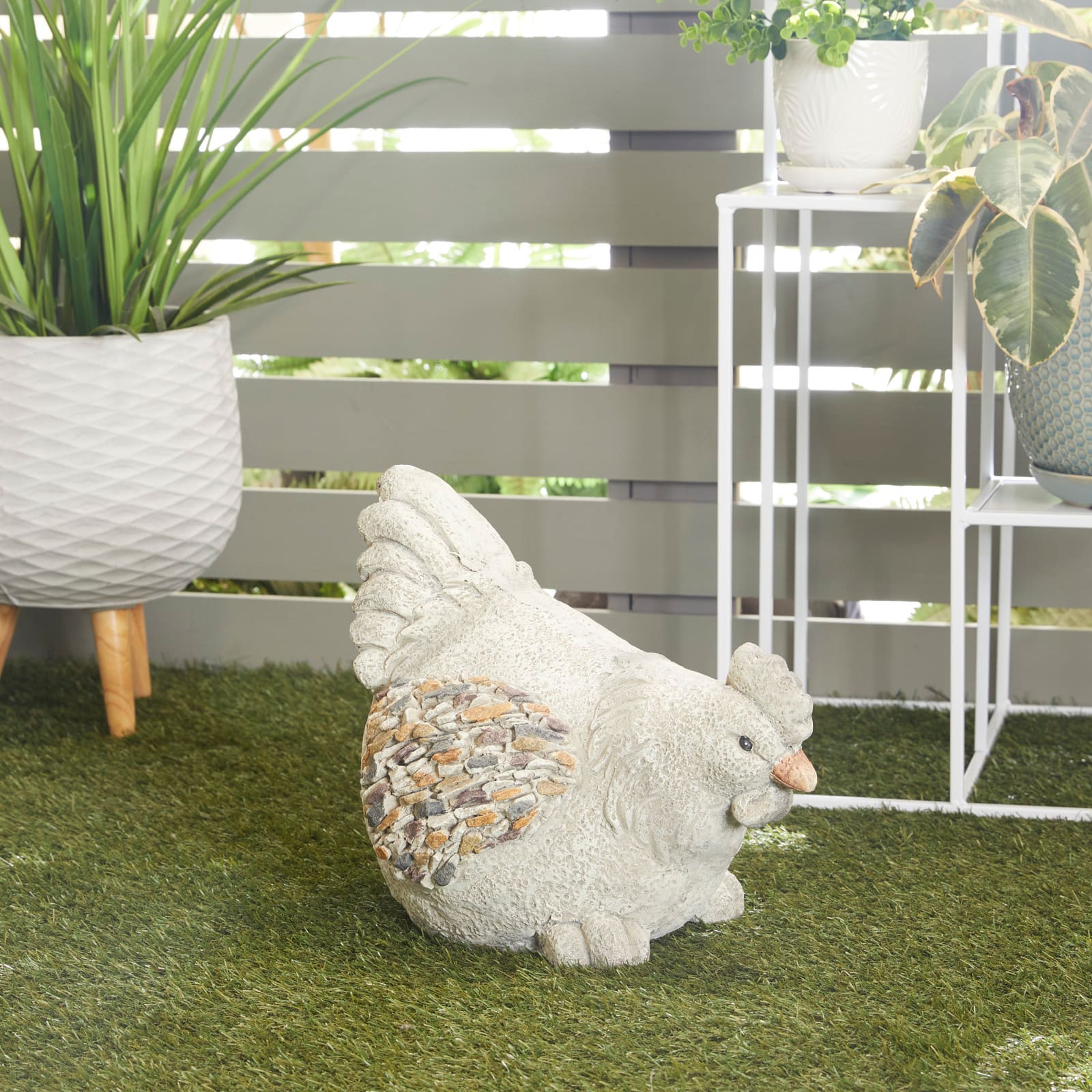 15" Gray Chicken Polystone Farmhouse Garden Sculpture