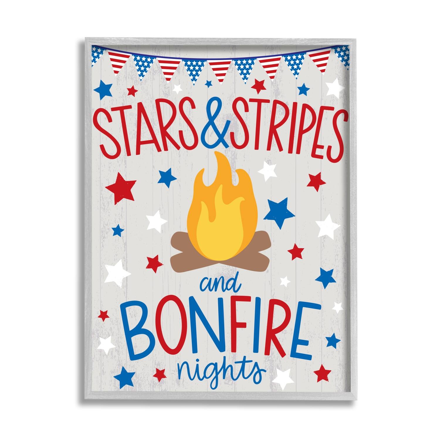 Stupell Industries Stars Stripes and Bonfire Phrase Nights Americana Pride Framed Giclee Art