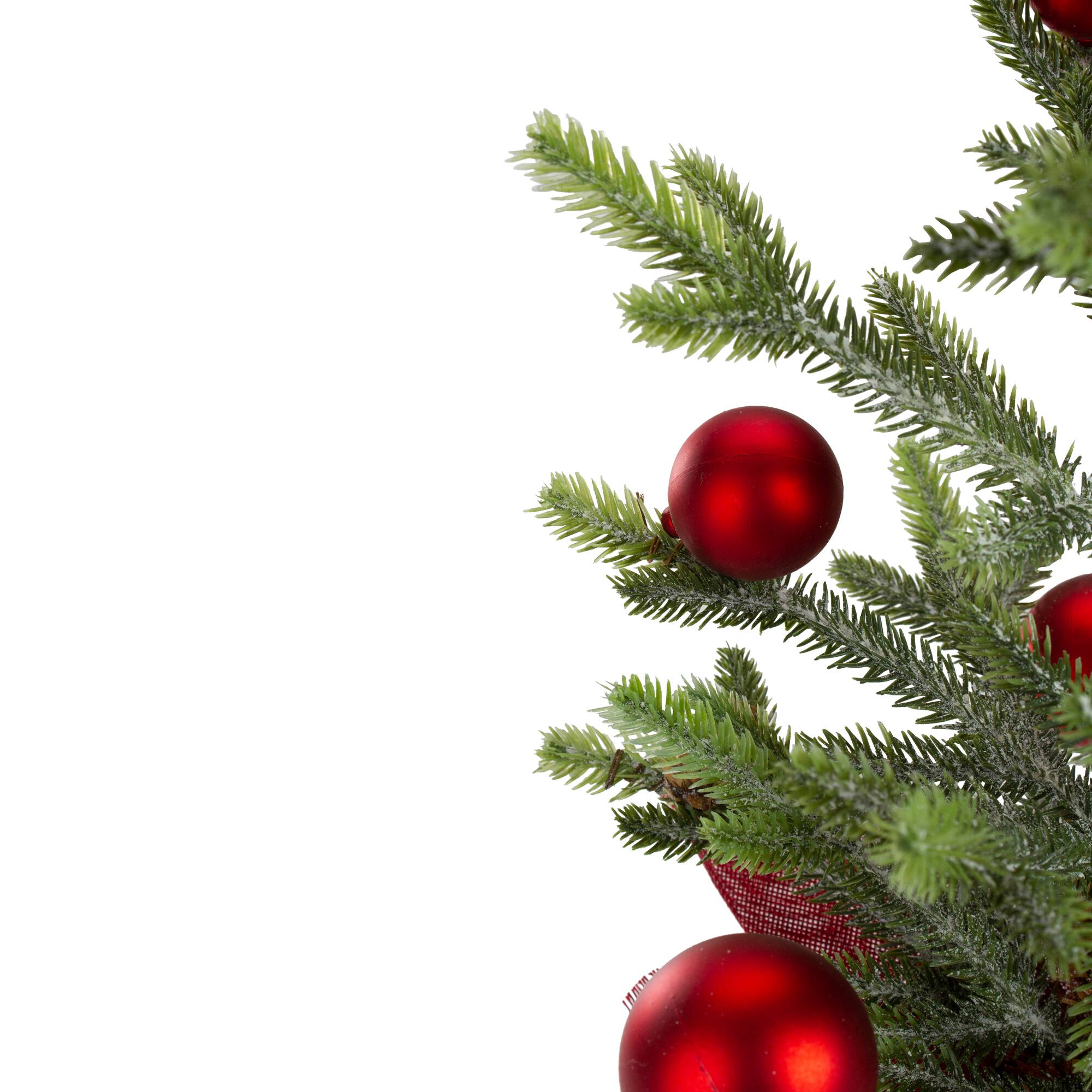 18" Unlit Pine & Red Ornaments Artificial Christmas Tree in Red Burlap Base