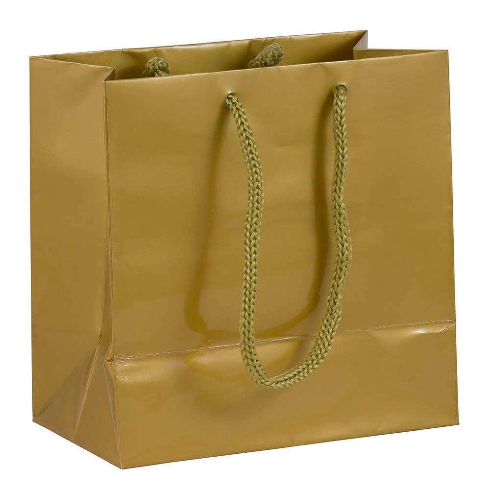 JAM Paper Small Gold Glossy Square Gift Bags, 3ct.