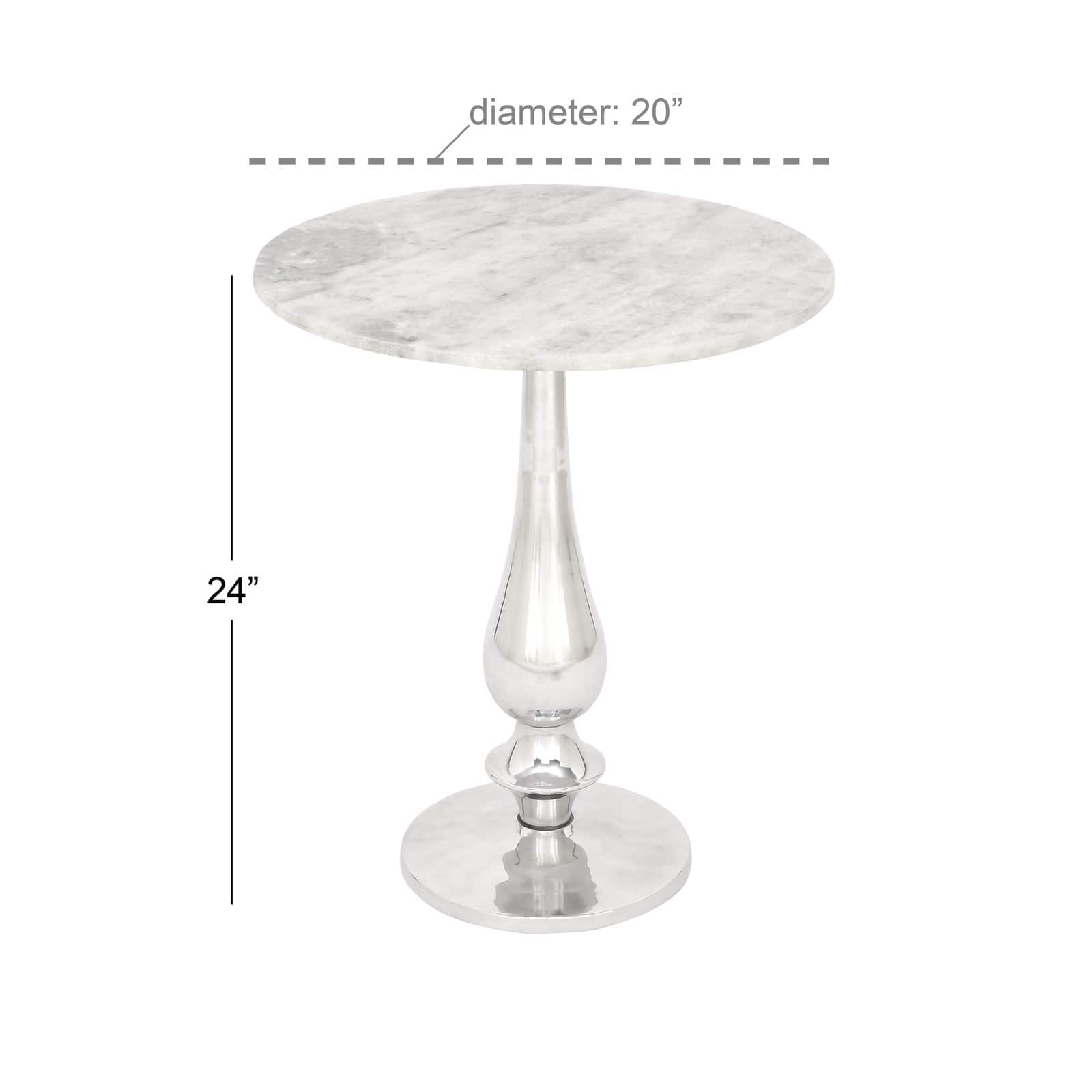 2ft. White Marble and Aluminum Traditional Accent Table
