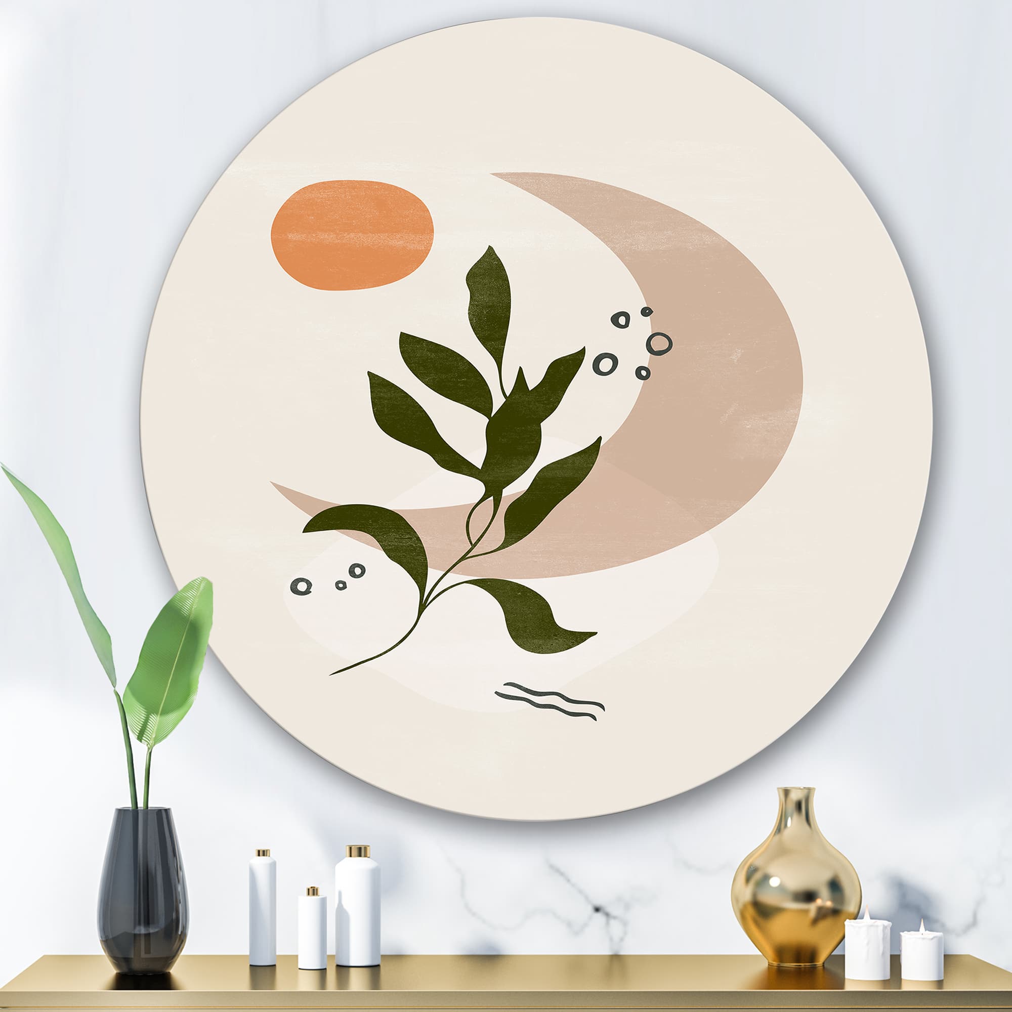 Designart - Abstract Geometrical Moon With Leaf I