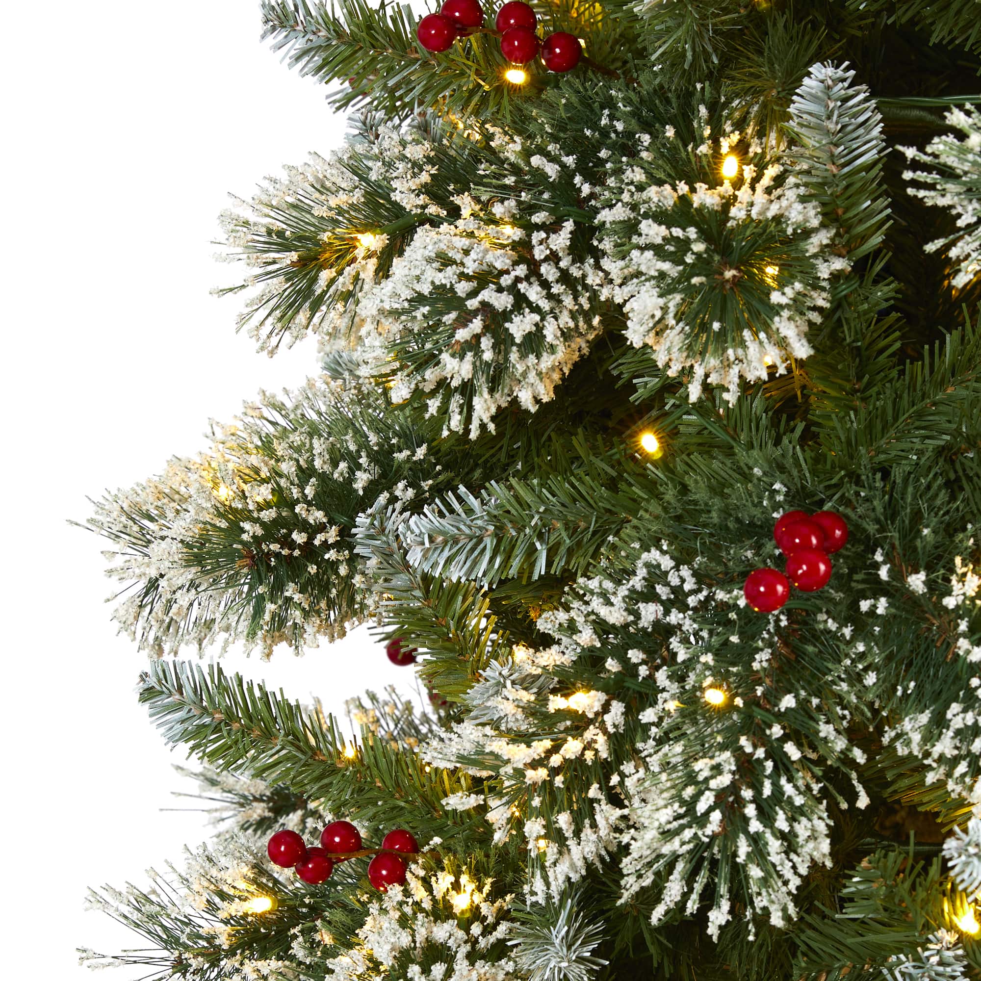 9ft. Pre-Lit Frosted Swiss Pine & Berries Artificial Christmas Tree with Clear LED Lights