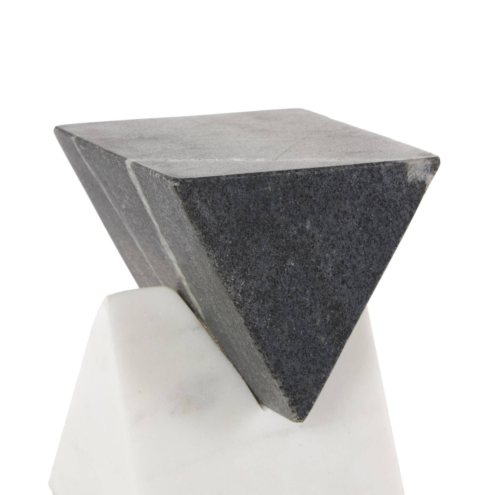 9.5" Black & White Geometric Stacked Pyramid Marble Sculpture with Diamond Center