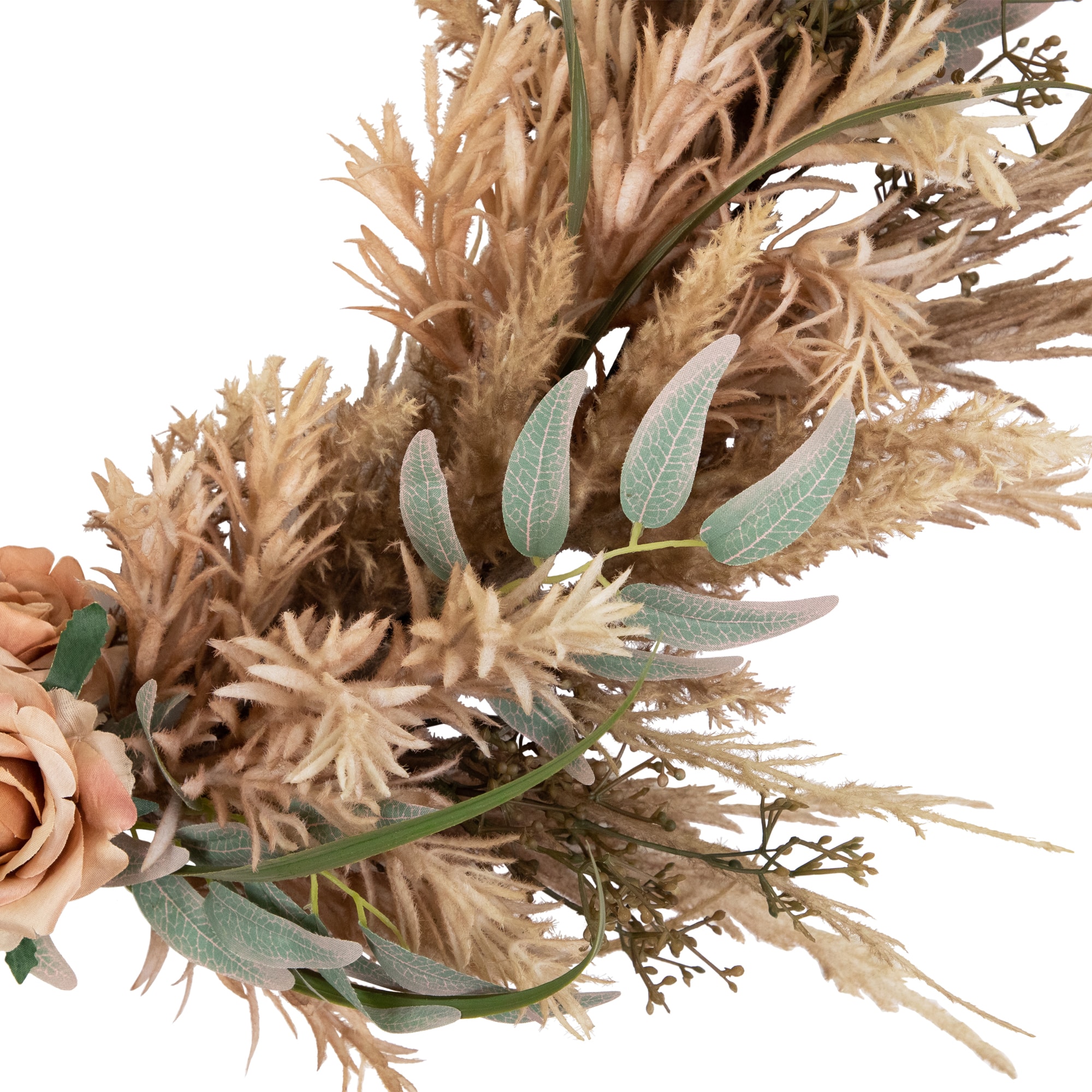 24" Fall Harvest Pale Rose & Thistle with Foliage Artificial Wreath