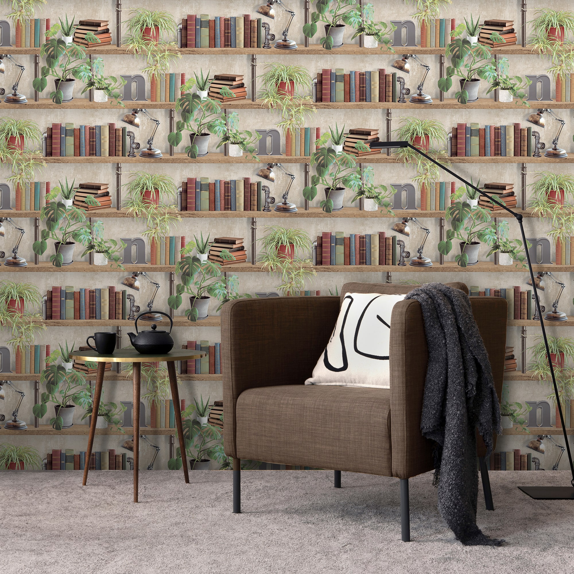 Designs Direct Industrial Book Nook Wallpaper