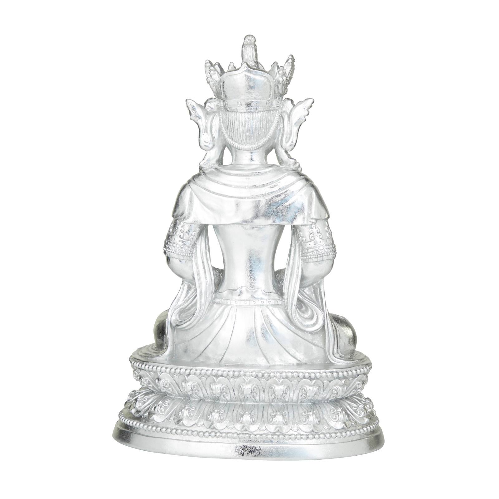 Silver Resin Bohemian Buddha  Sculpture, Set of  21" x 14" x 10"