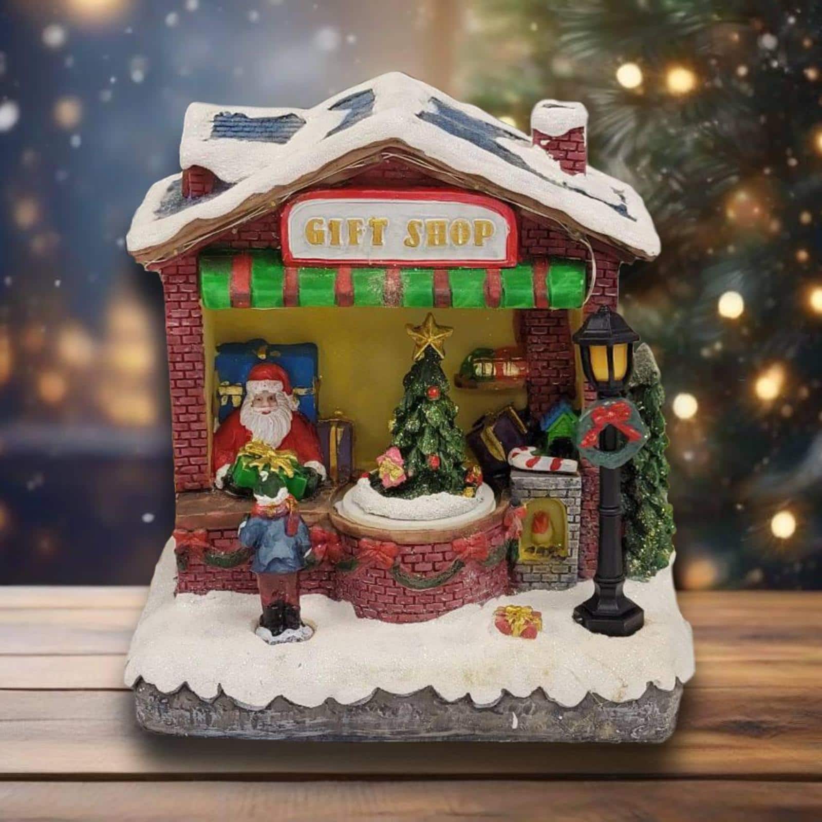 Wizardi 12" Christmas Village Gift Shop with Christmas Tree