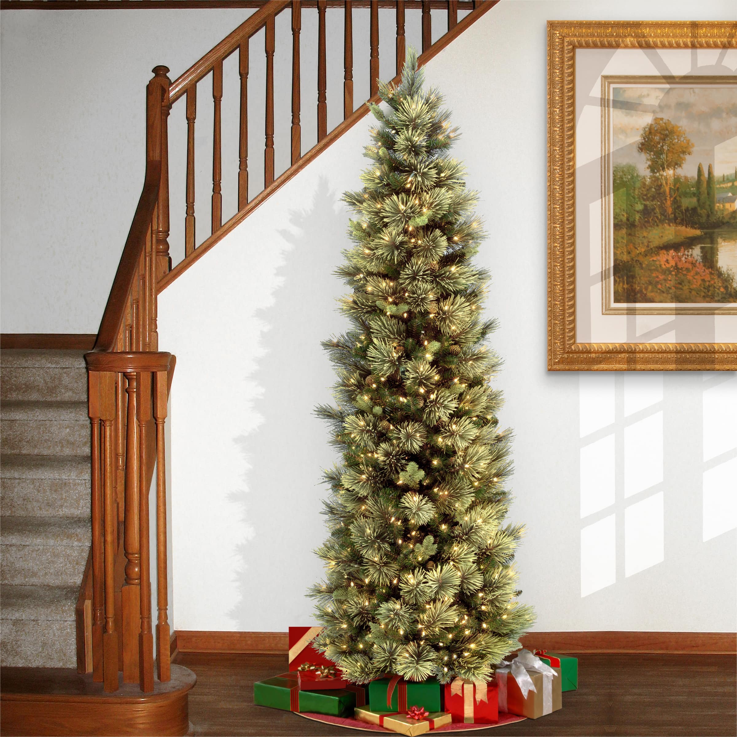 7ft. Pre-Lit Carolina Pine Tree with Flocked Cones Artificial Christmas Tree, Clear Lights