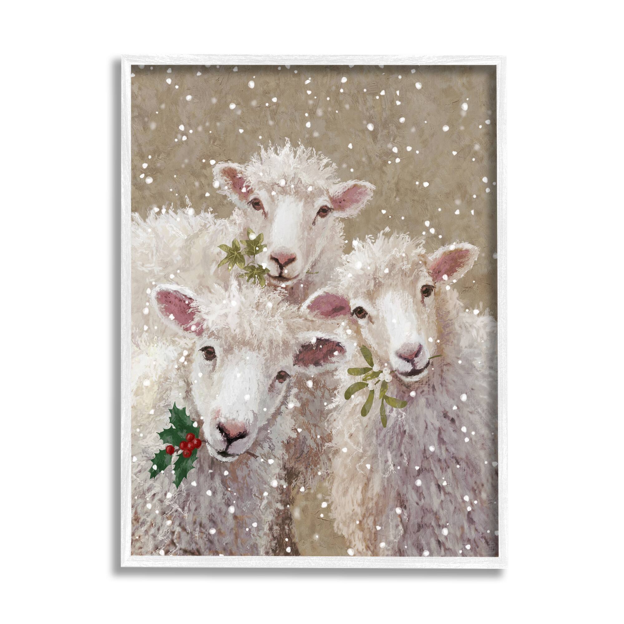 Stupell Industries Winter Sheep Trio Farm Animals Framed Giclee Art