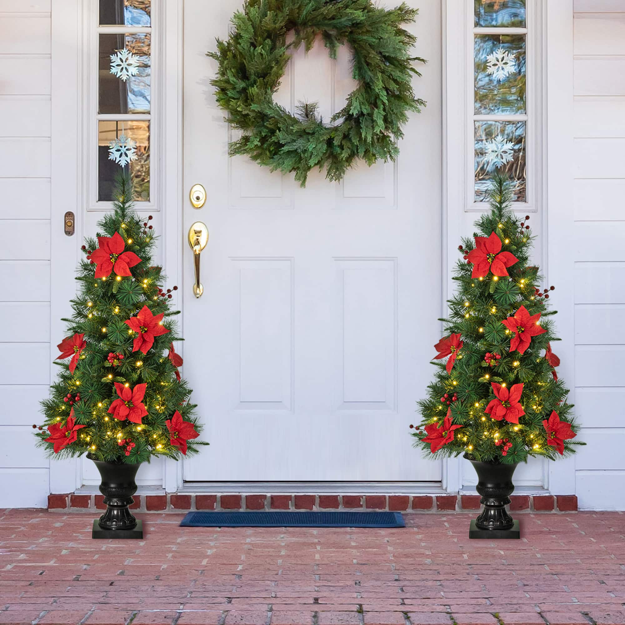 2 Pack 4ft. Pre-Lit Pine Artificial Christmas Porch Tree