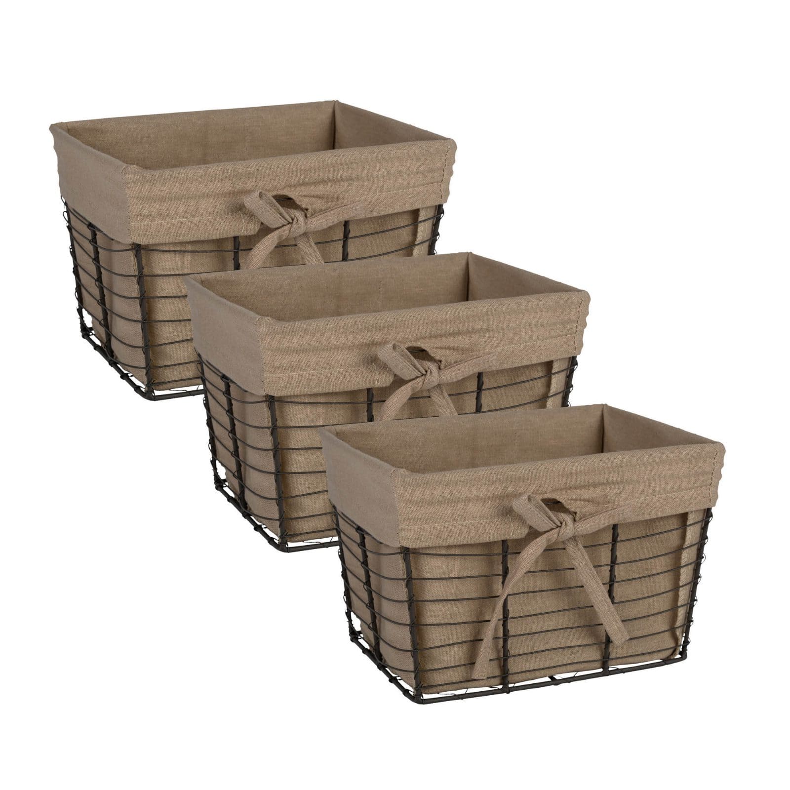 DII® Small Desert Taupe Lined Vintage Wire Basket, 3ct.