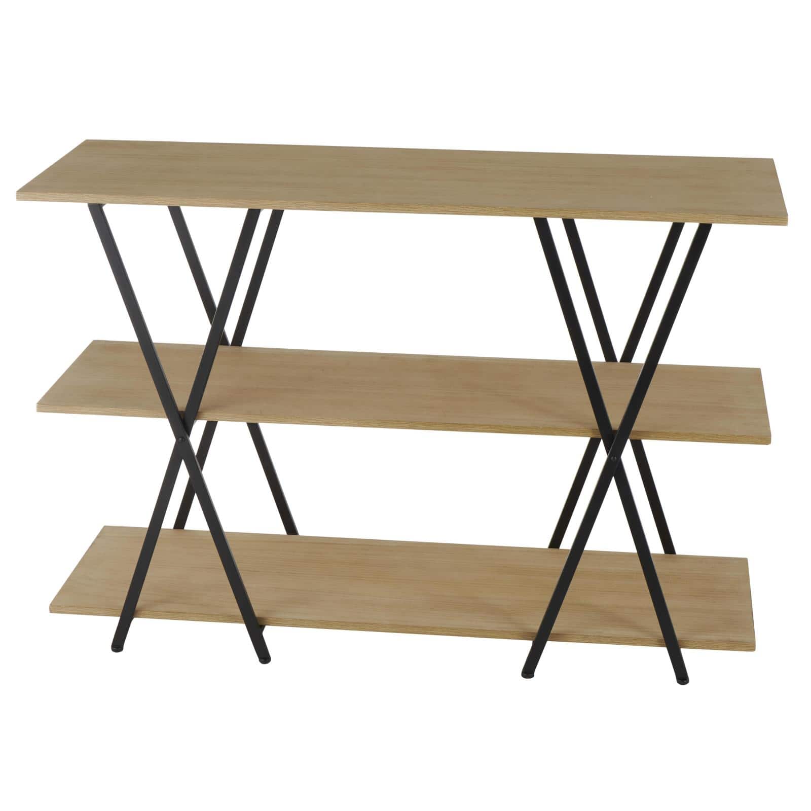 47" x 32" Brown Metal 3 Shelf Storage Shelving Unit with Black Metal Frame