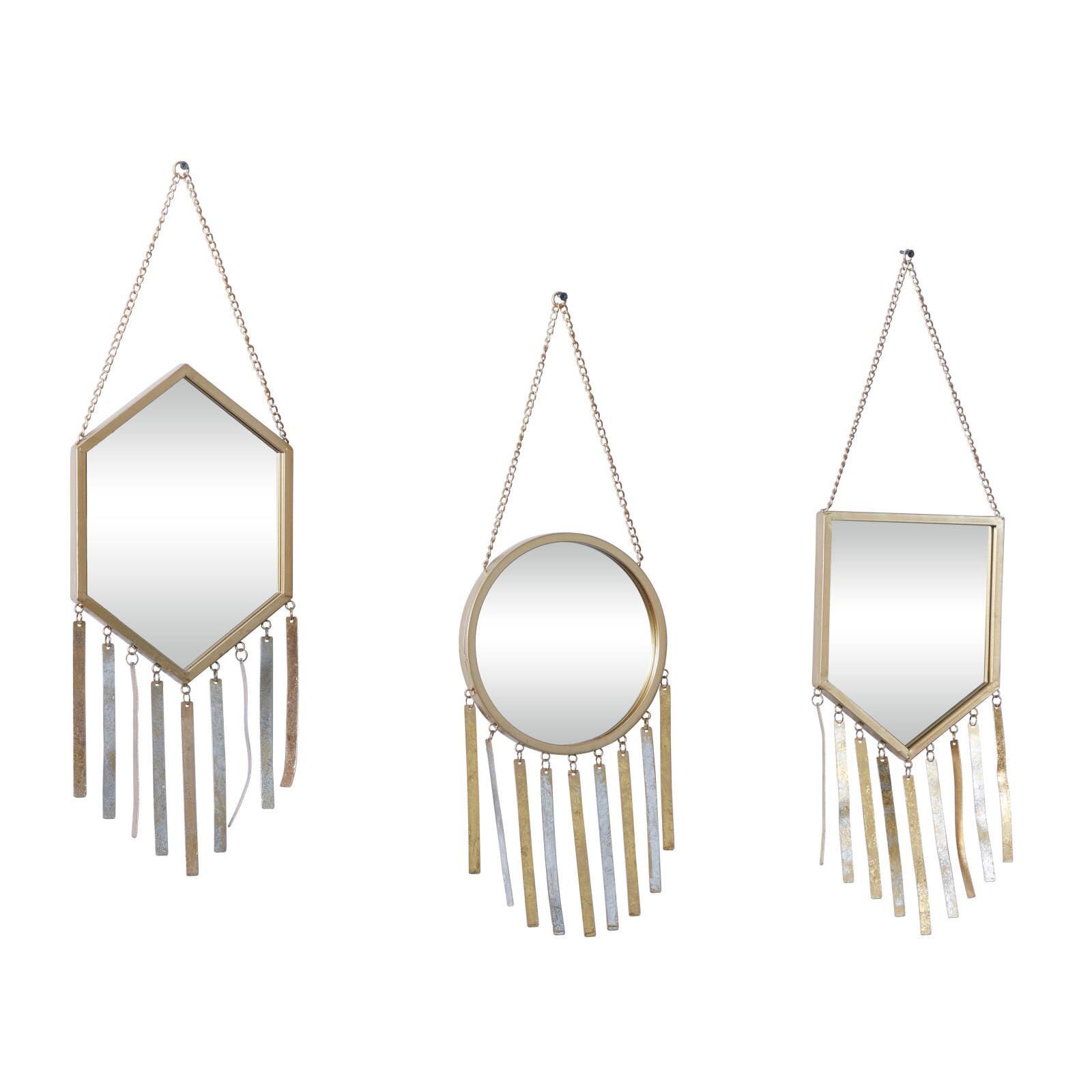 Set of 3 Gold Metal Farmhouse Wall Mirror, 9" x 27"
