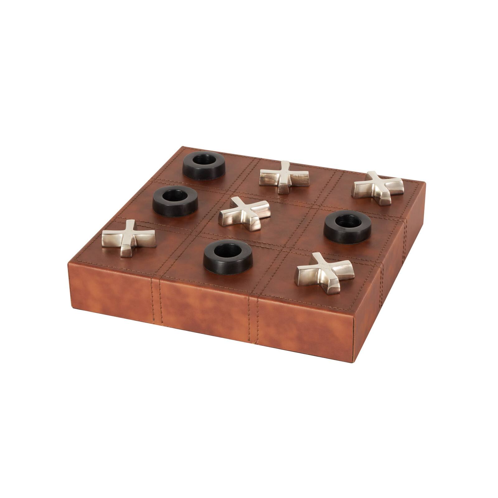 12" Brown Faux Leather Tic Tac Toe Game Set