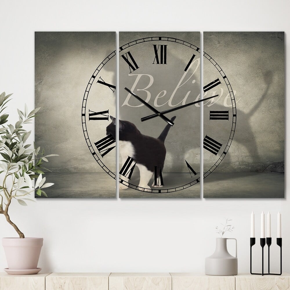 Designart Believe Shadow 3 Panel Oversized Cottage Wall Clock