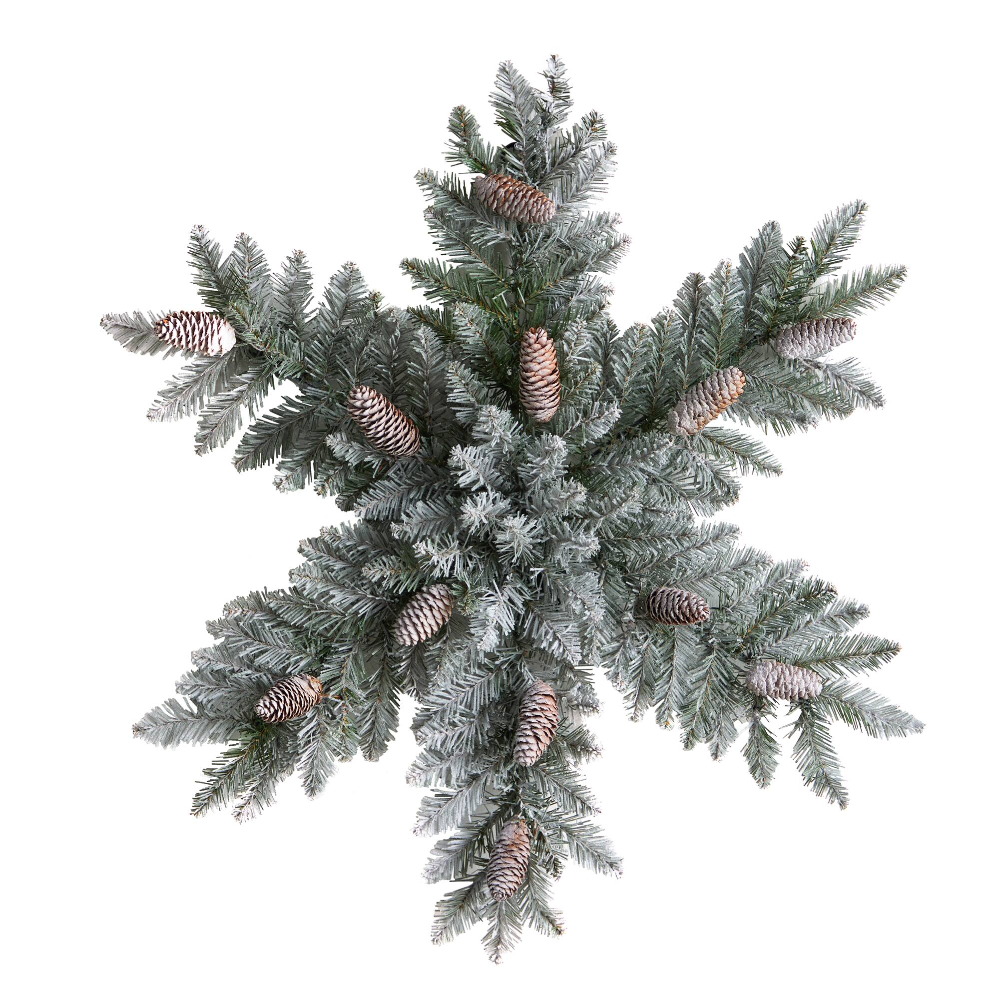 30" Pre-Lit Flocked Snowflake Artificial Dunhill Fir Wreath With Pinecones