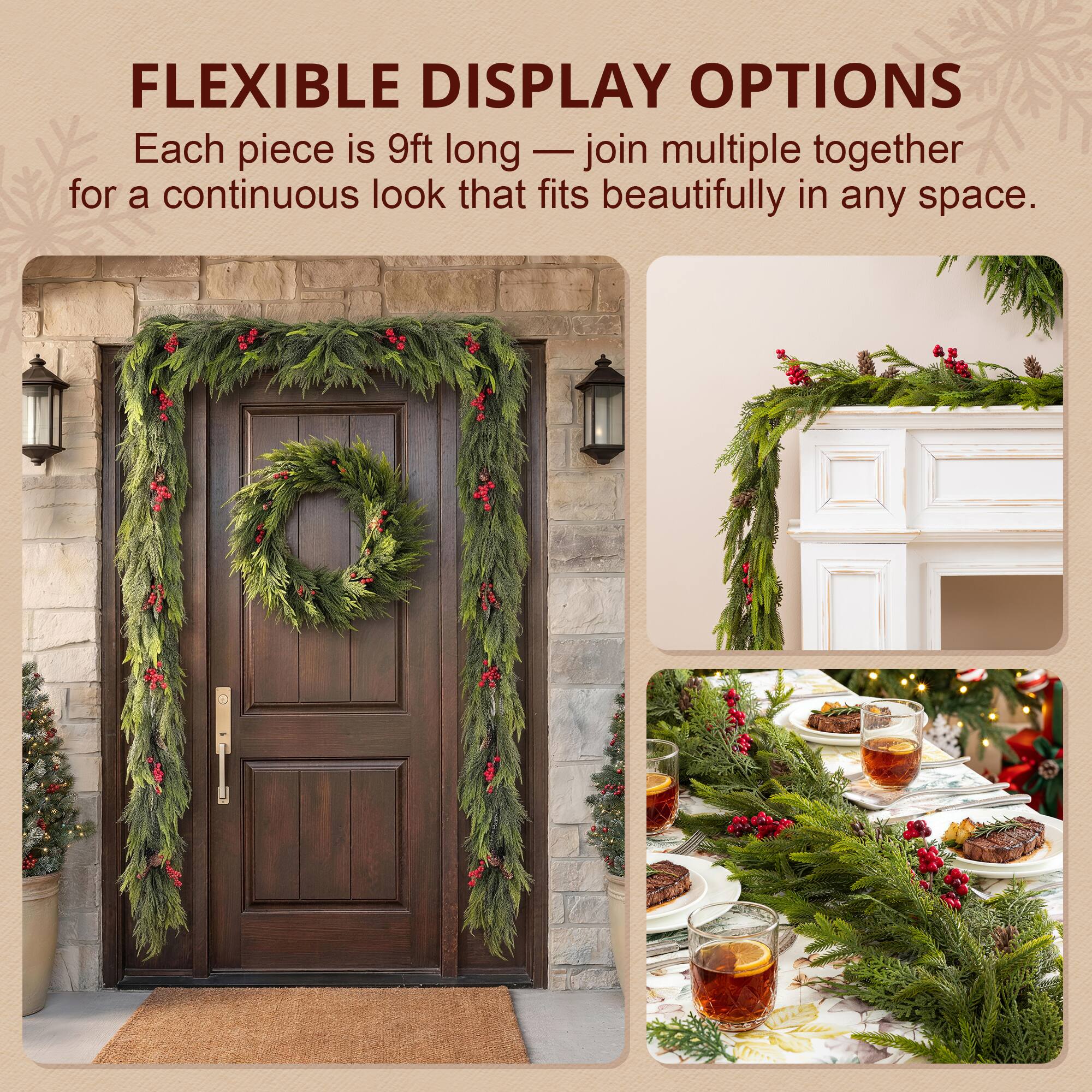 Glitzhome® 9ft. Christmas PE Dripping Garland with Pinecones and Red Berries, Set of 2
