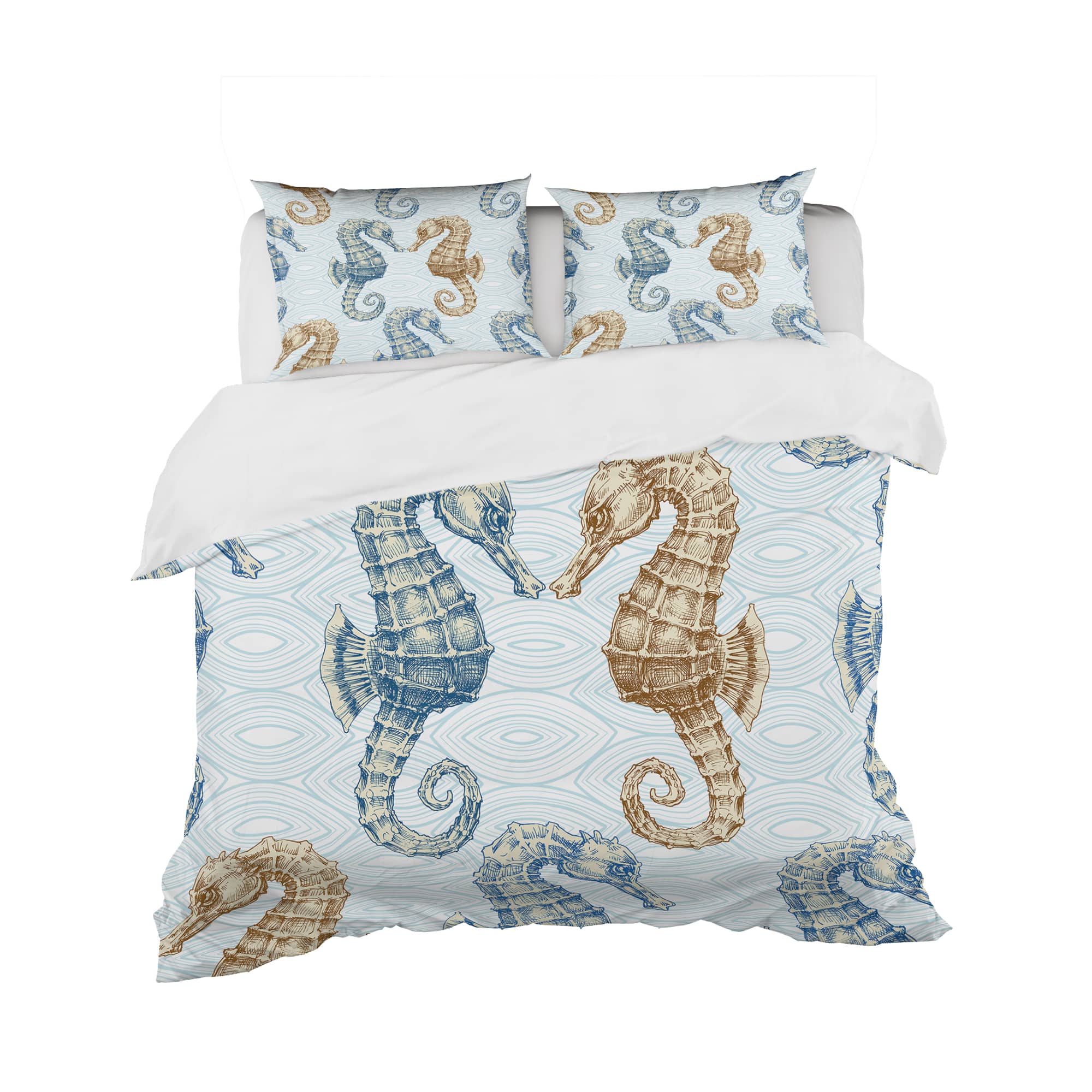 Designart 'Sea horse couple in deep sea' Coastal Bedding Set - Duvet Cover & Shams