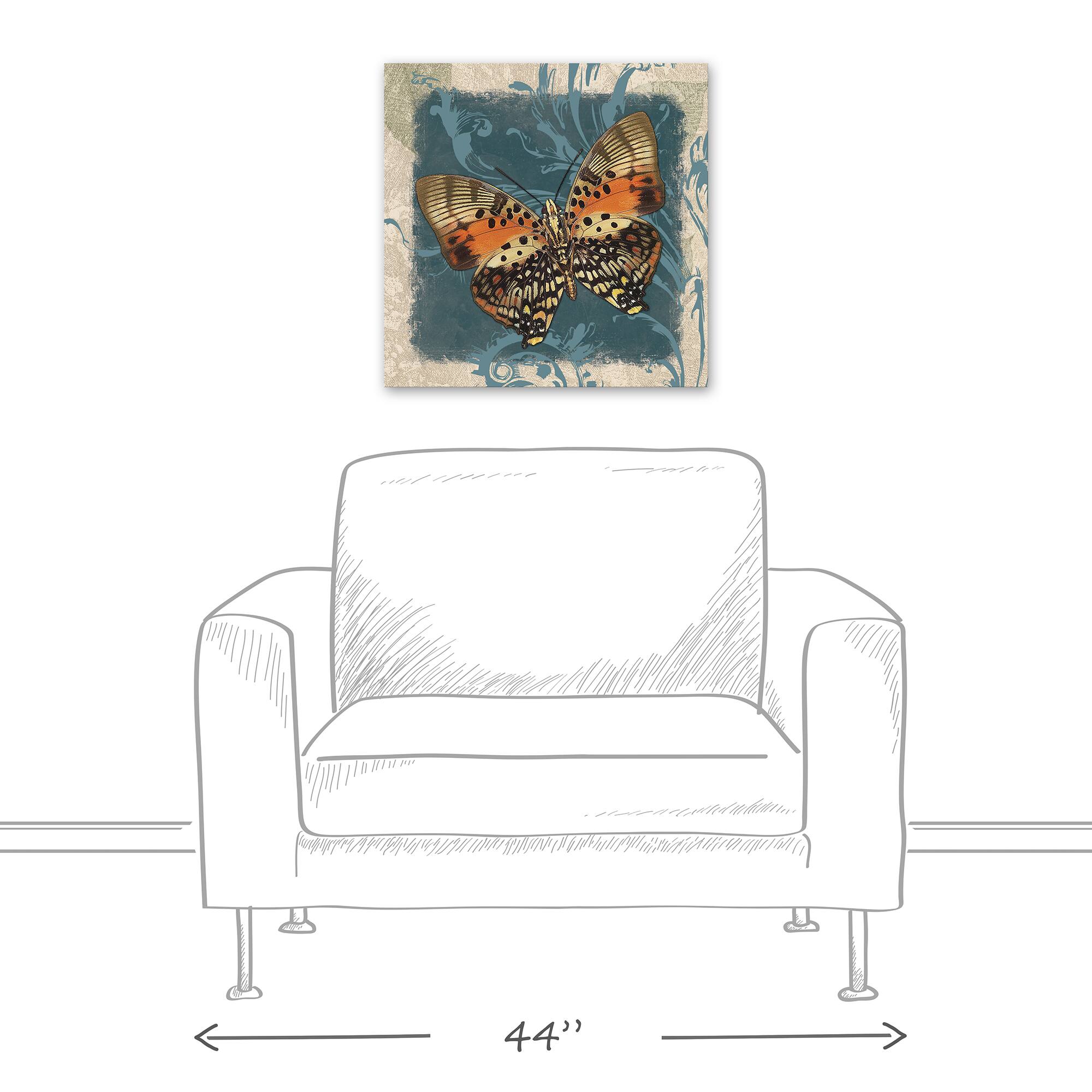 Blue Swirls And Orange Butterfly 20" x 20" Canvas Wall Art