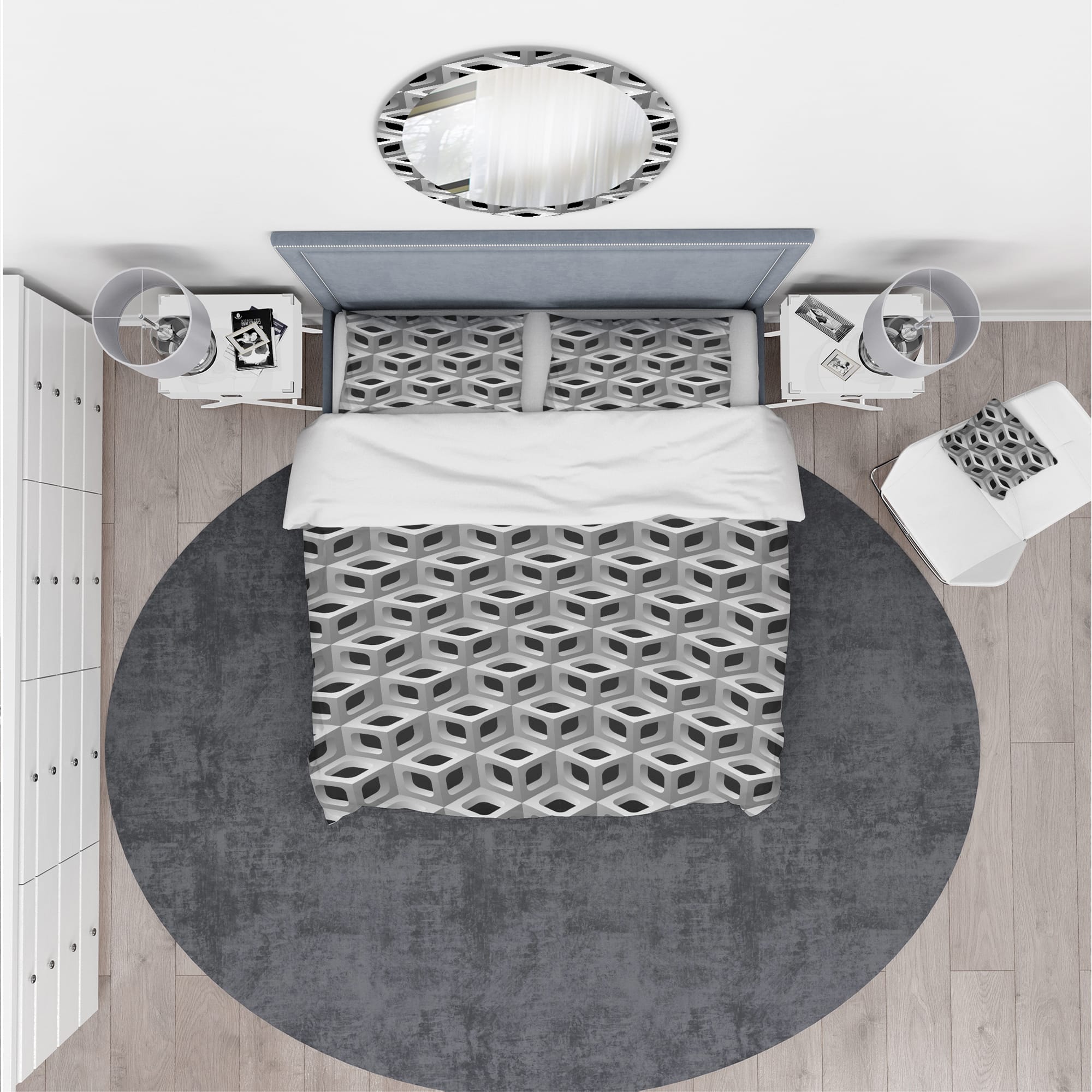 Designart '3D Lattice Pattern' Scandinavian Bedding Set - Duvet Cover & Shams