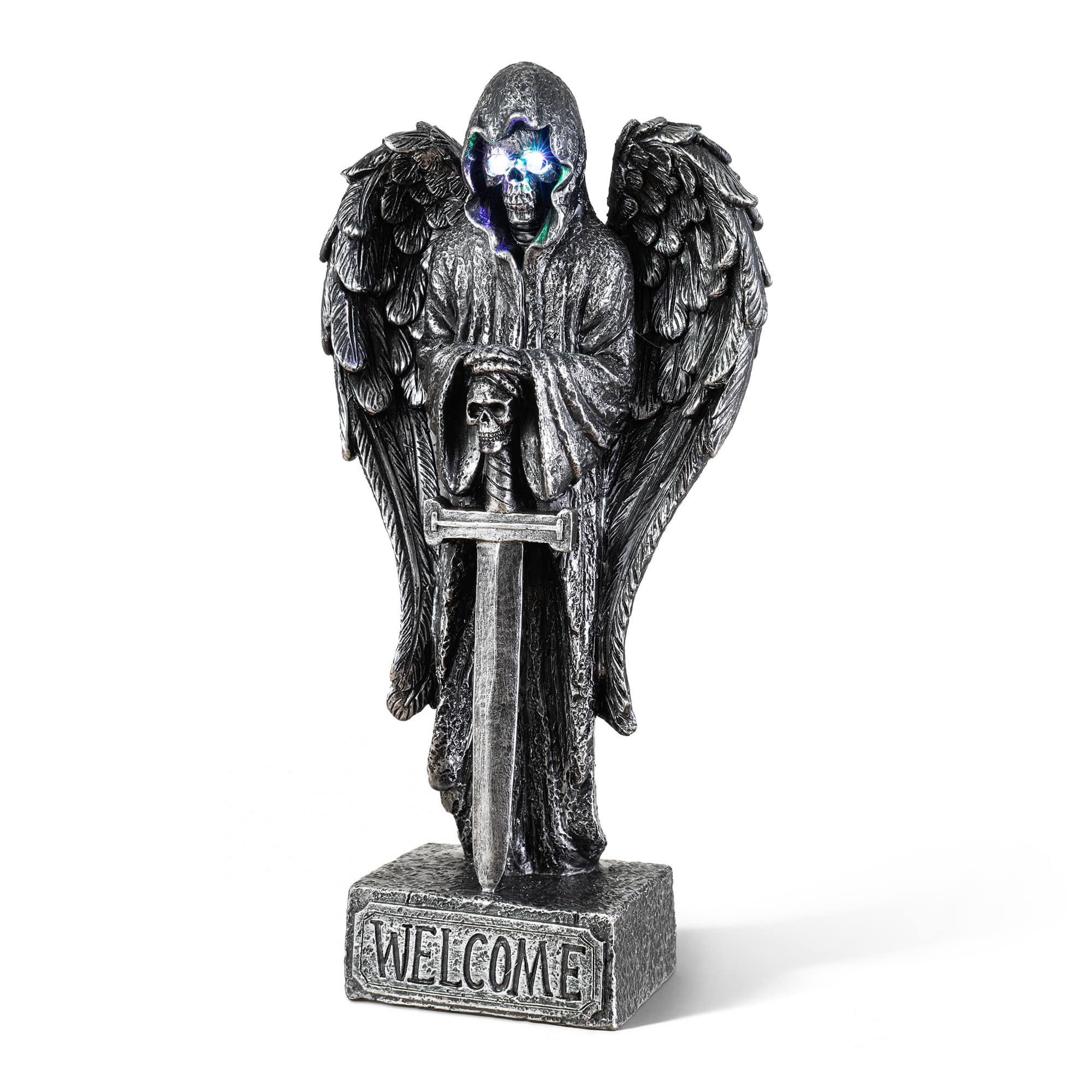 Glitzhome® 12" Halloween Lighted Resin Grim Reaper Table Decor with Timer