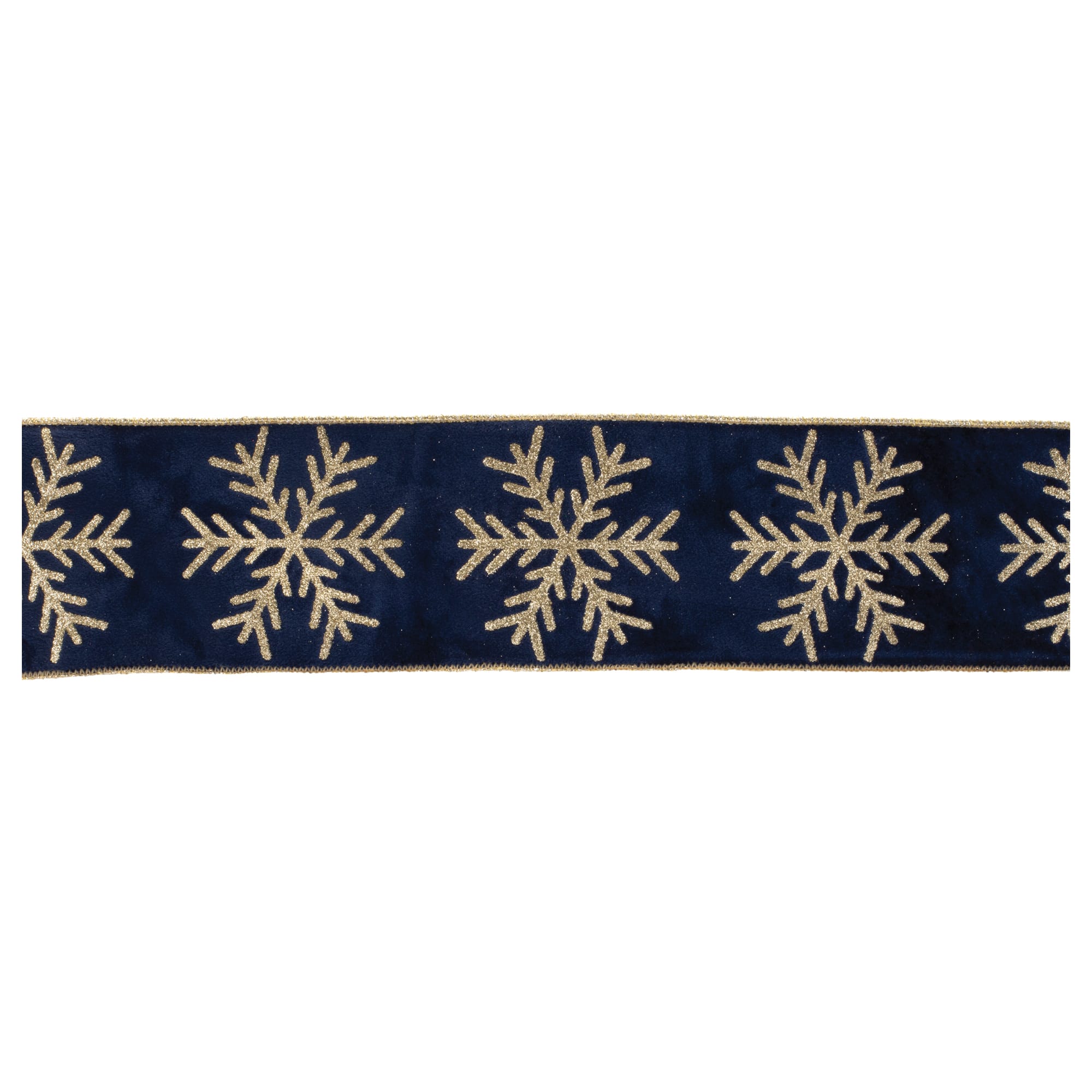 4" x 5yd. Glittered Snowflake Wired Ribbon By Melrose in Blue/Gold | Michaels®
