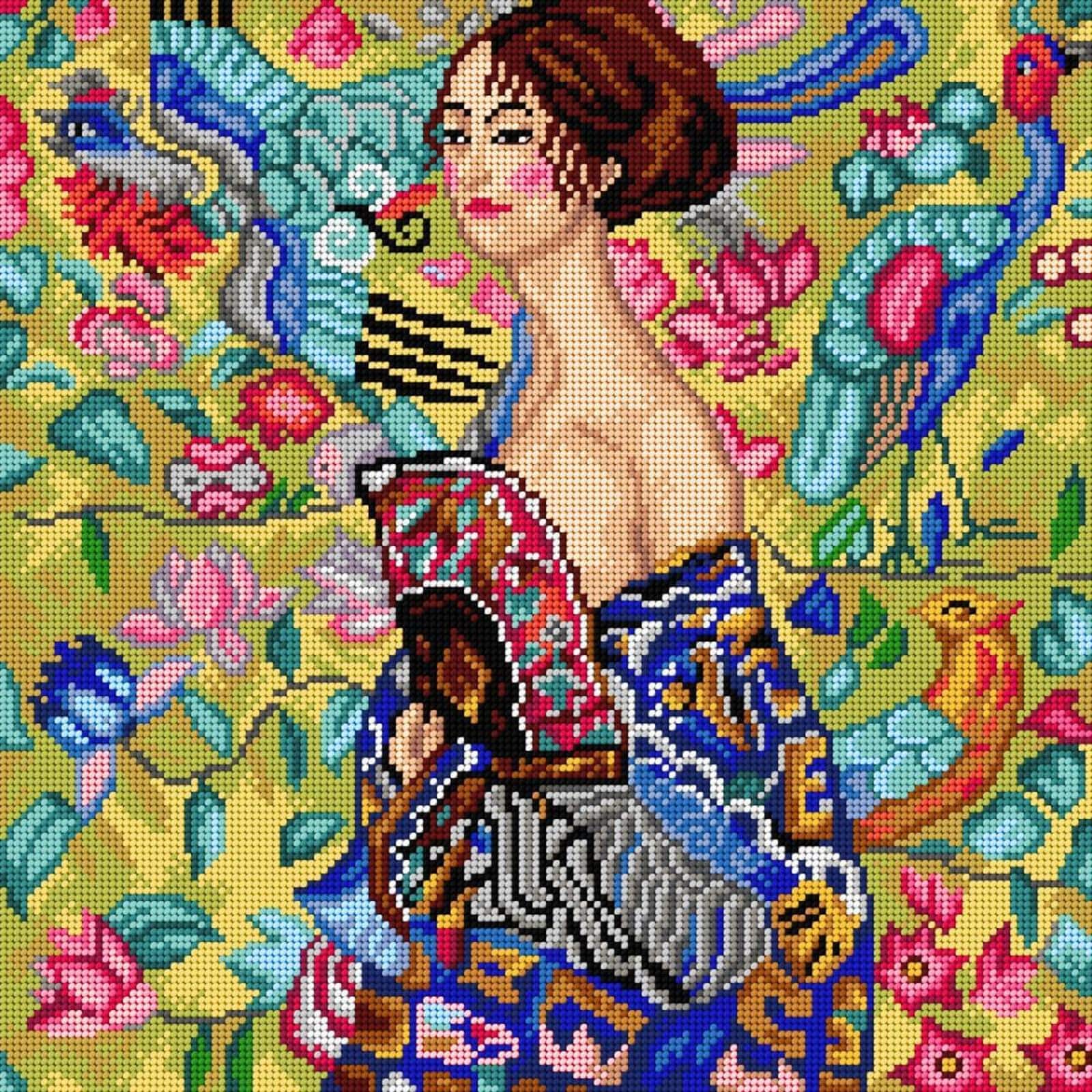 Orchidea Gobelin canvas for halfstitch without yarn after Gustav Klimt - Lady with Fan