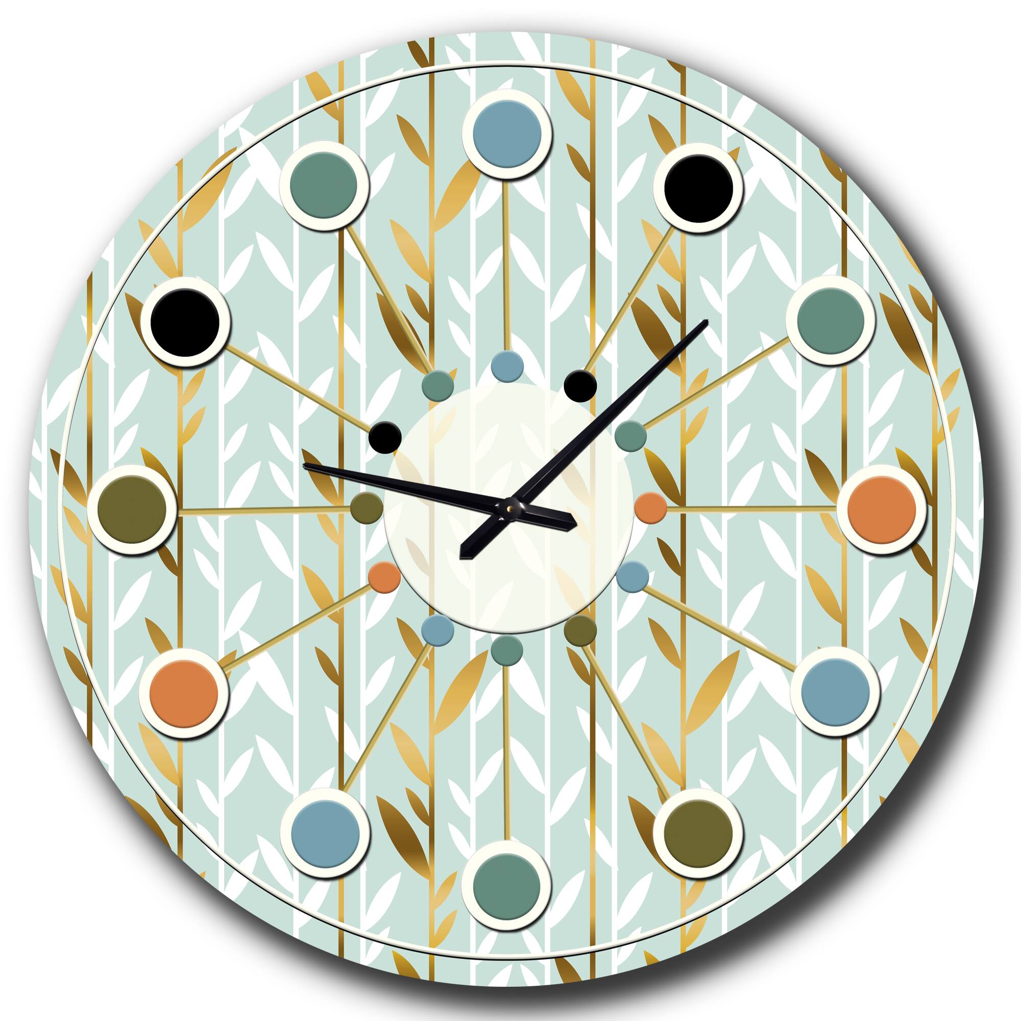 Designart 'Golden Foliage I Mid-Century Modern Wall Clock