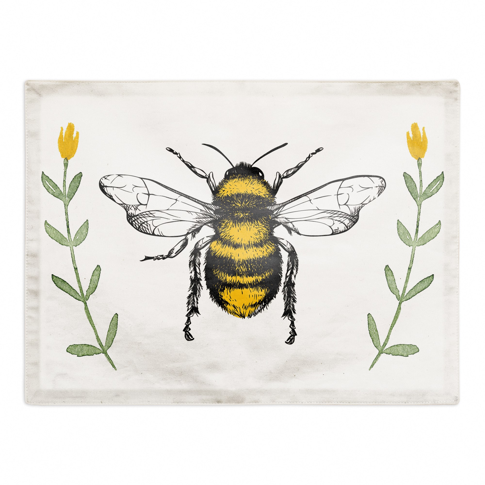 Bee Watercolor Flowers 18" x 14" Cotton Twill Placemat