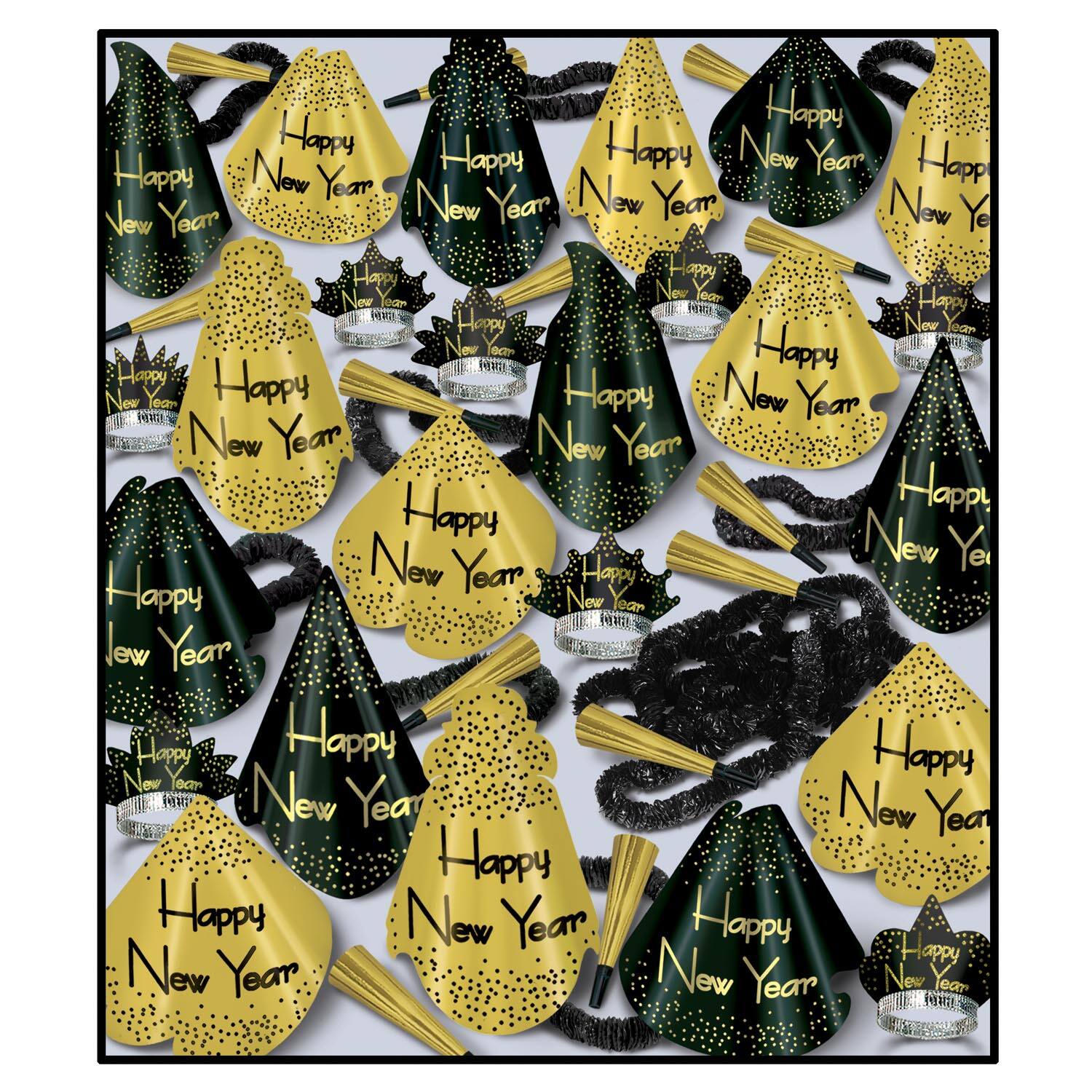 Beistle Gold & Black New Year Grand Party Favor Kit for 100