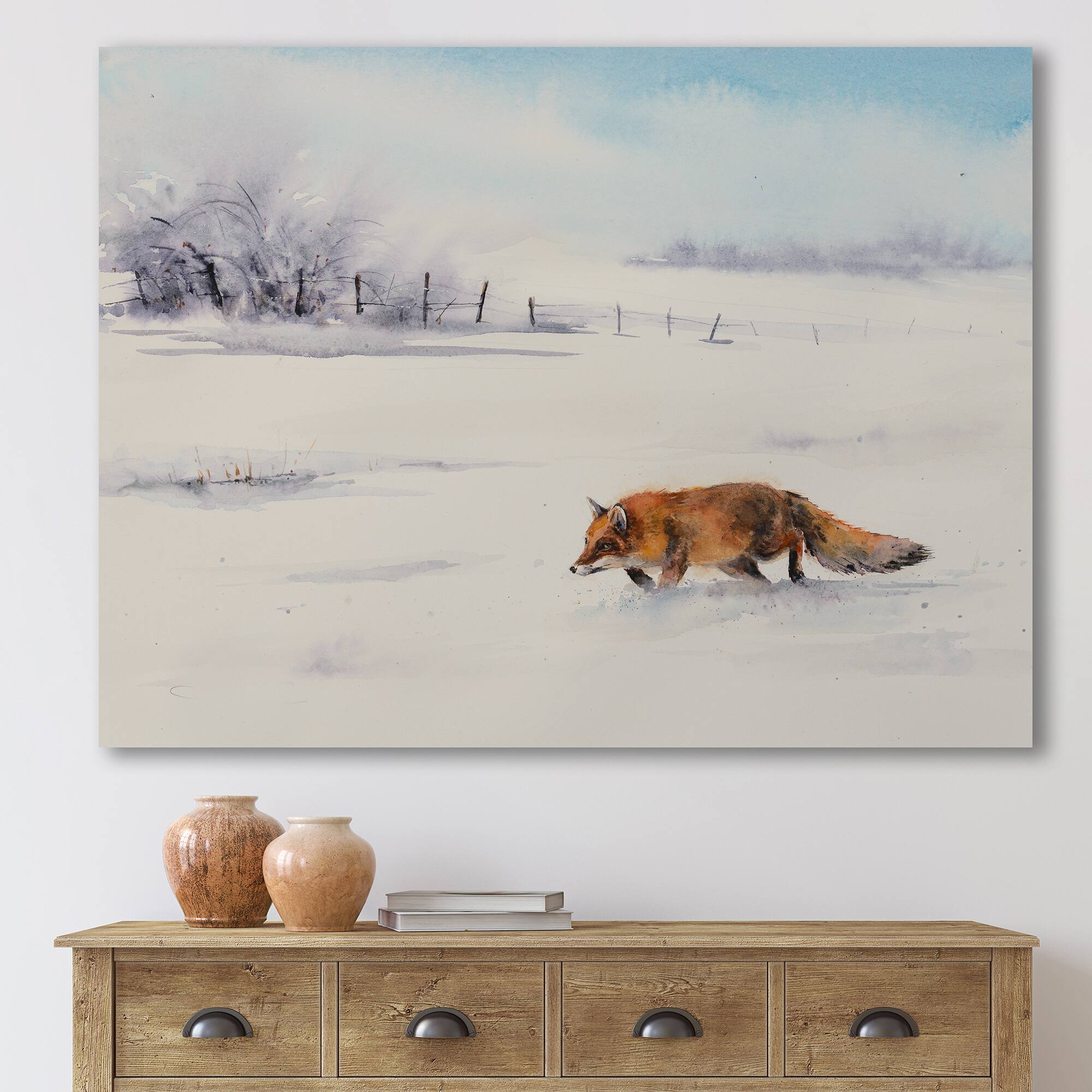 Designart - Red Fox Running In White Snow I