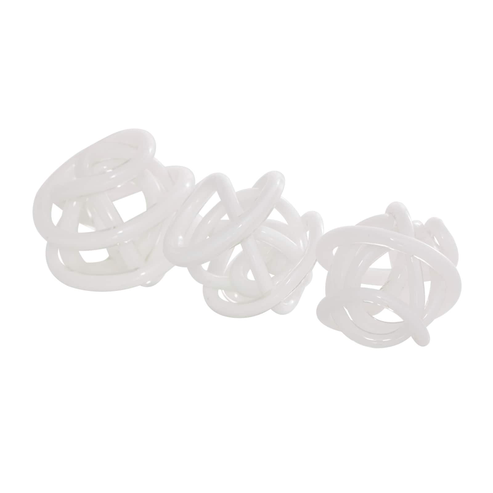 White Iridescent Knotted Glass Ball Sculpture Set