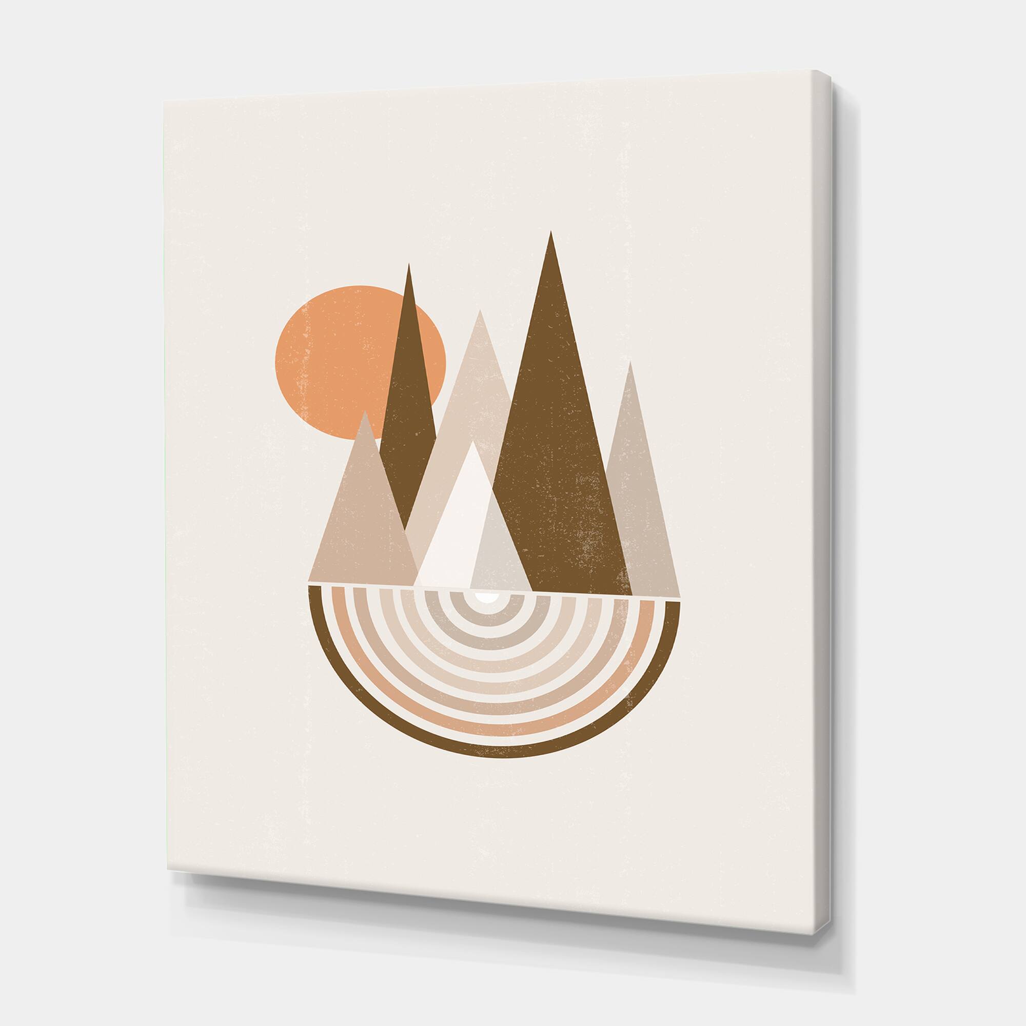 Designart - Minimalistic Mountain Landscape With Red Full moon - Modern Canvas Wall Art Print