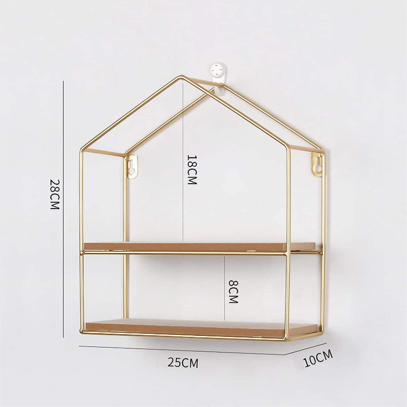 NEX™ Gold 2-Tier Iron House Floating Wall Shelf