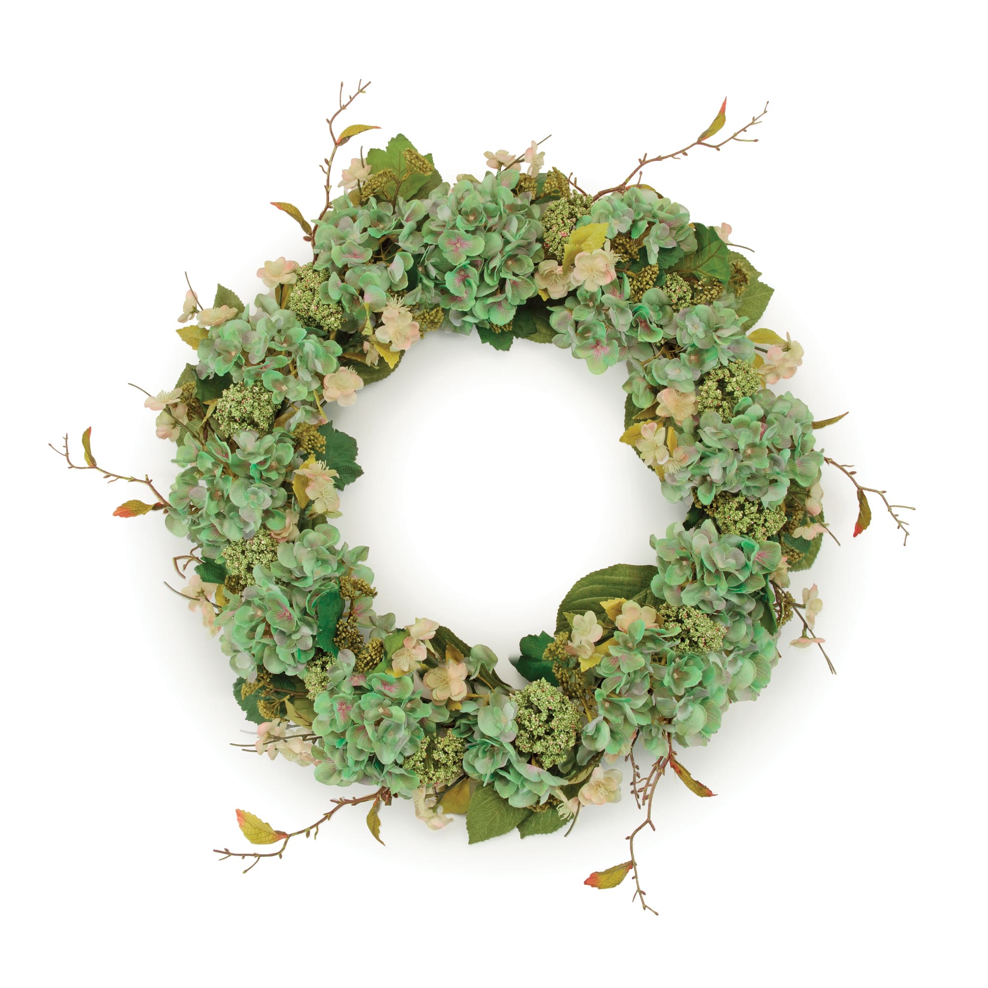 32.25" Green Hydrangea & Sedum Floral Wreath