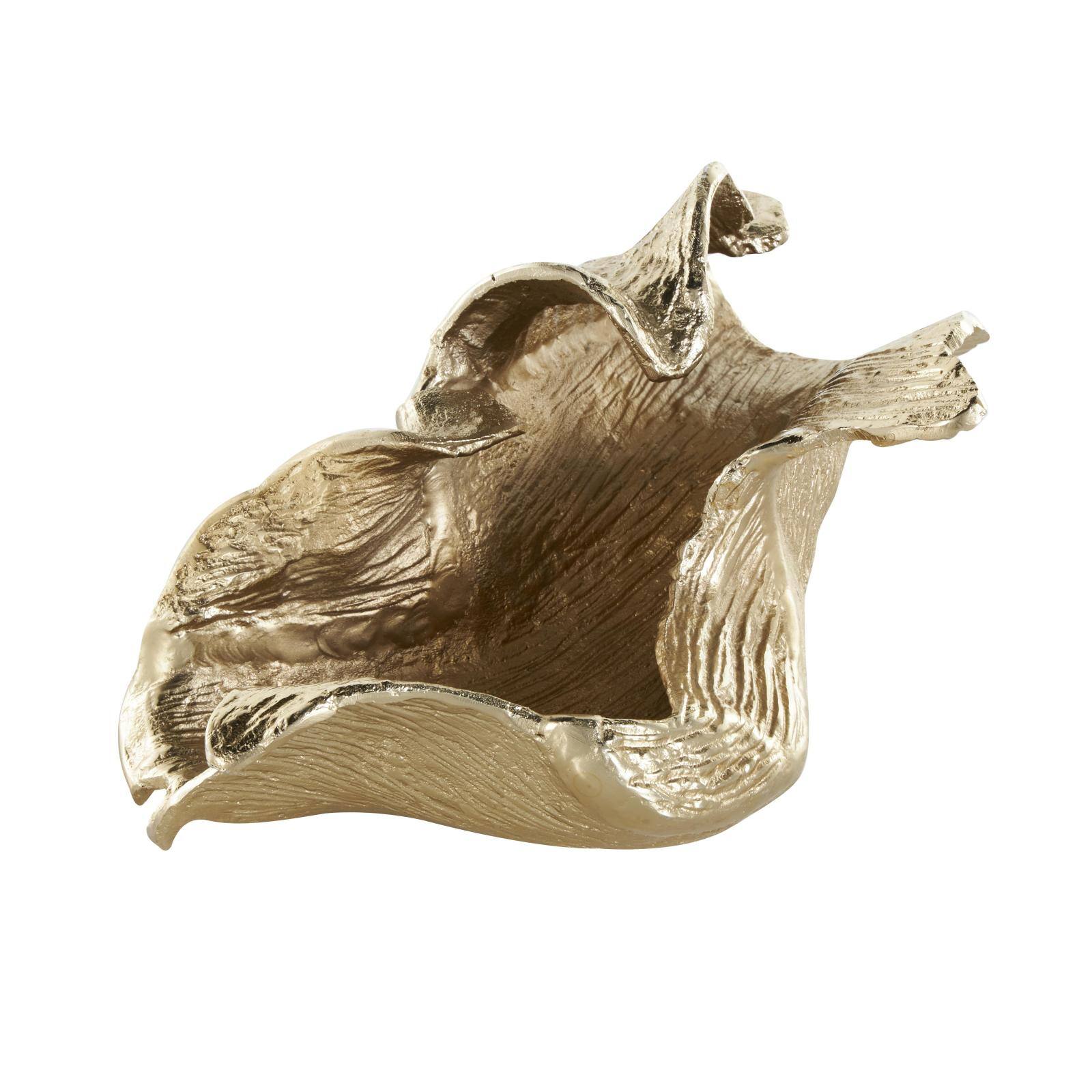 13.75" Gold Aluminum Metal Abstract Textured Folded Leaf Decorative Bowl