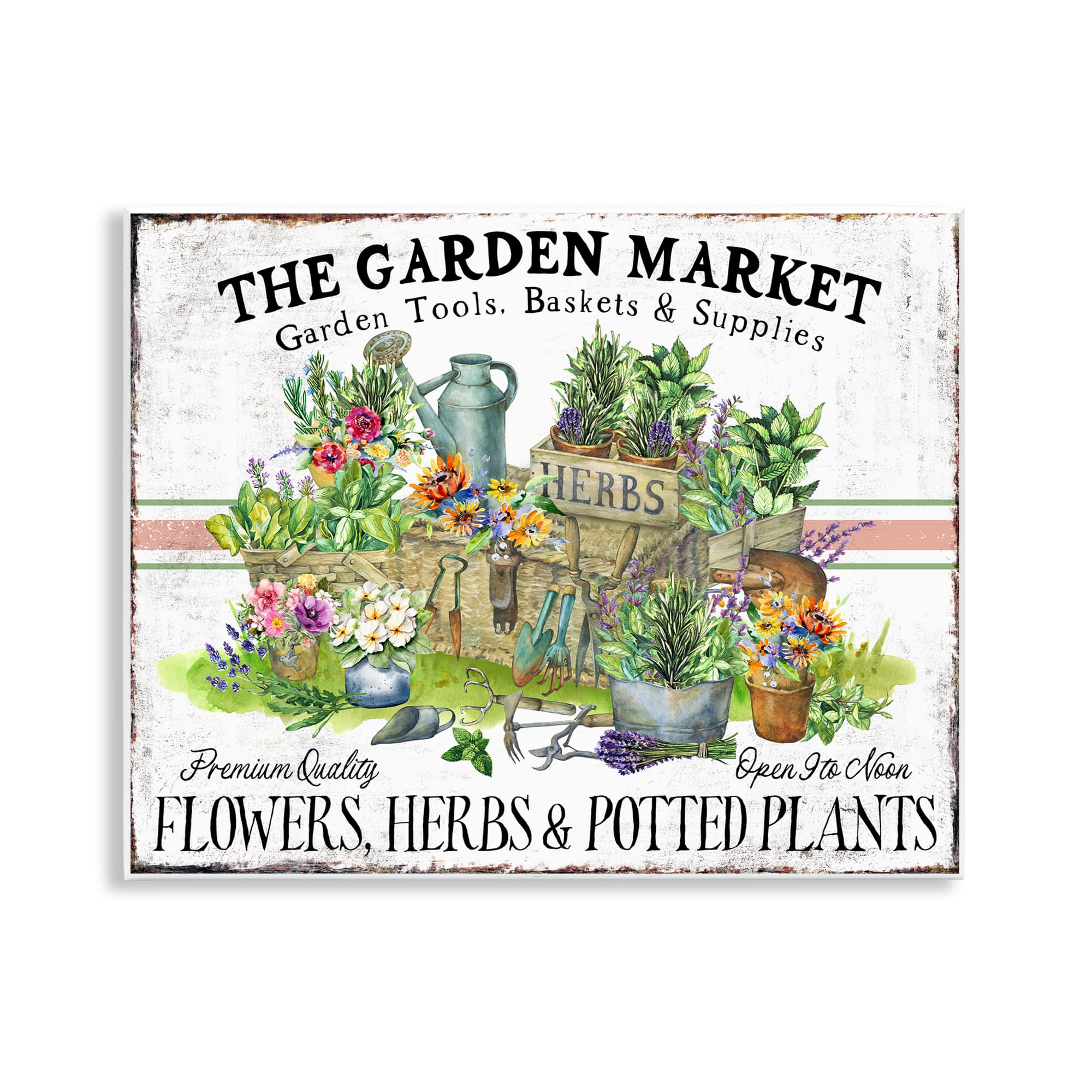 Stupell Industries Garden Market Bistro Stripe Wall Plaque