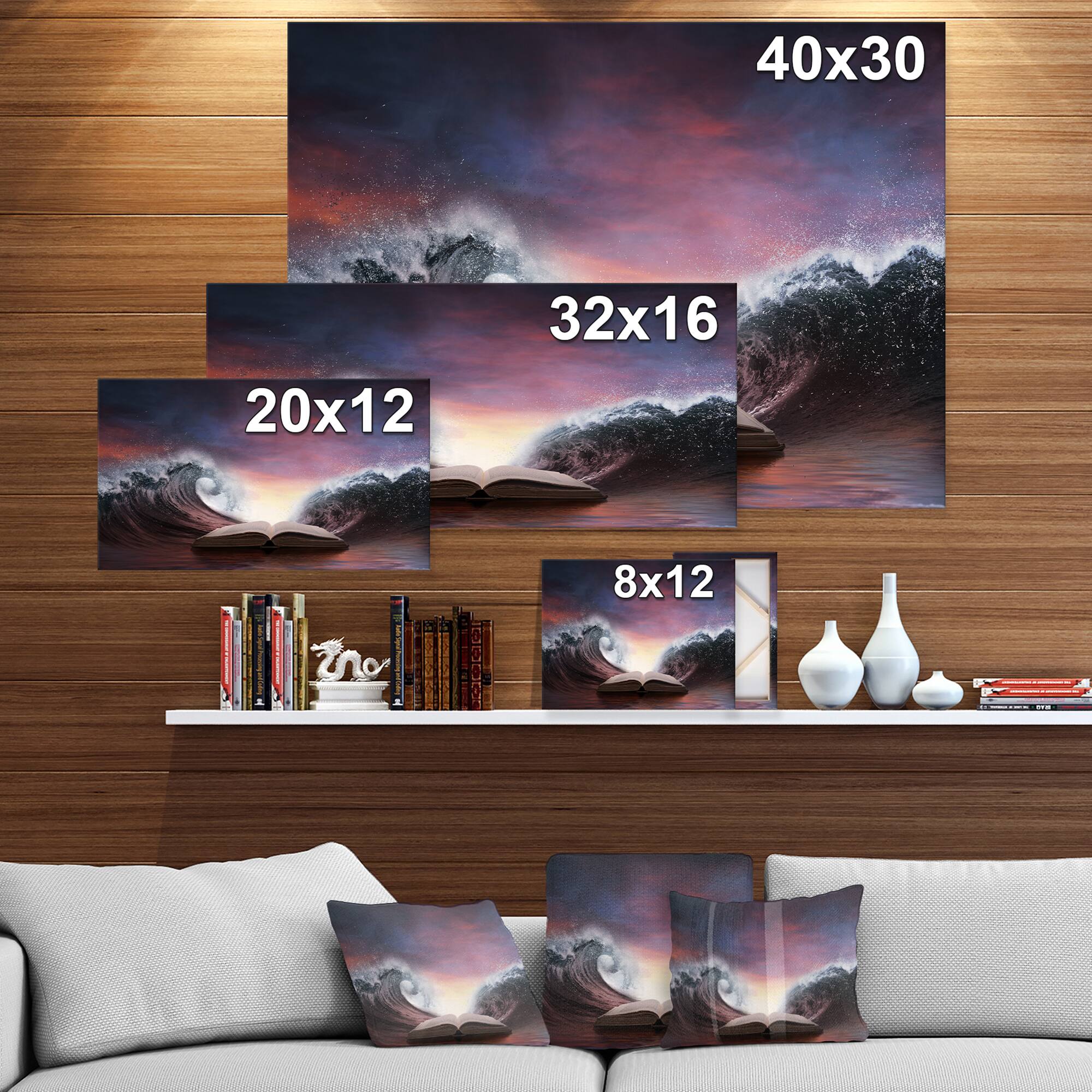 Designart - Bible and two large waves - Sea & Shore Photography on wrapped Canvas