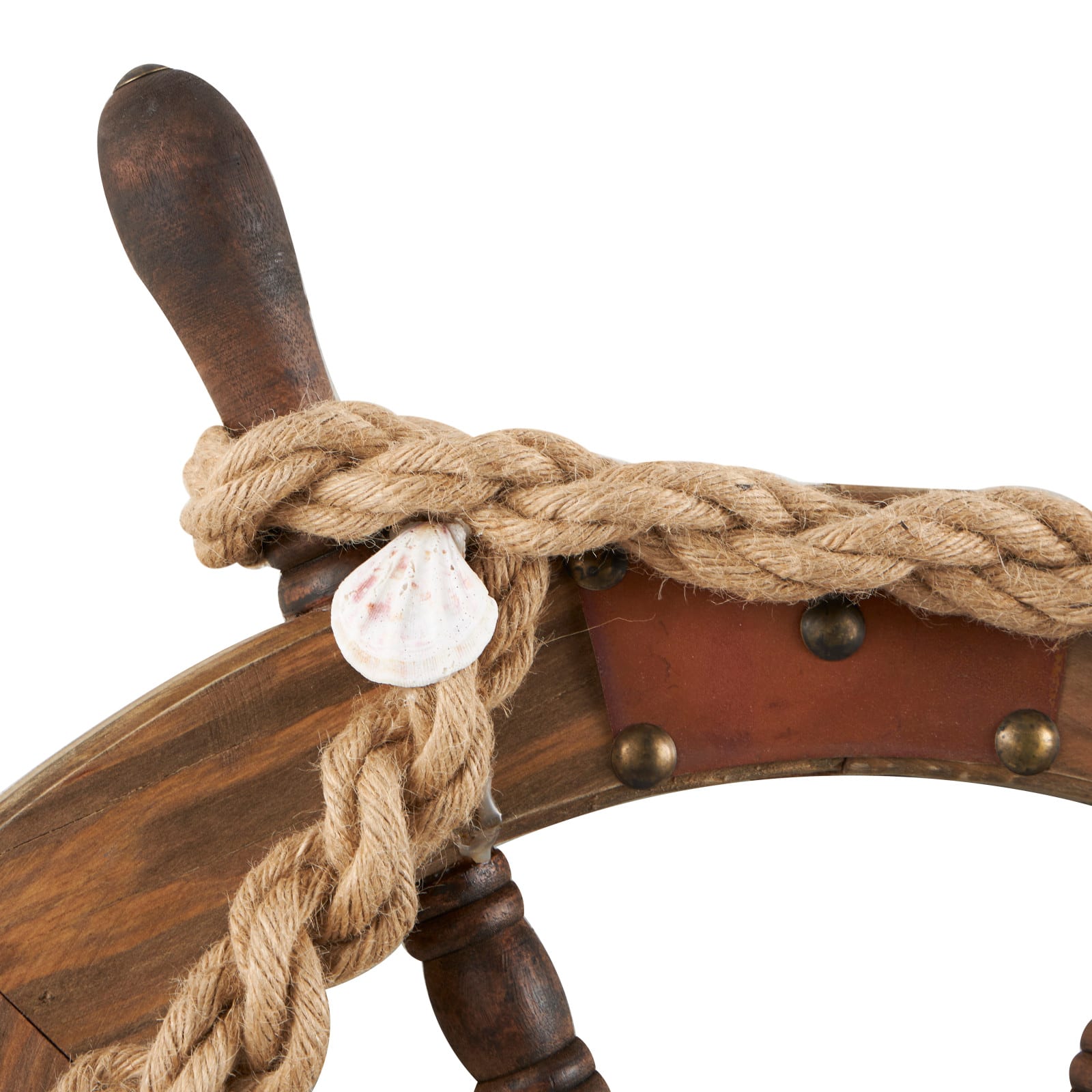 Brown Wood Ship Wheel Handmade Wall Décor with Rope and Shell Accents