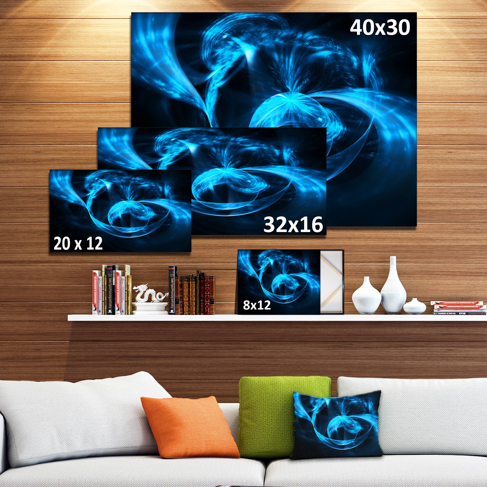 Designart - Fractal 3D Circled Blue Waves - Contemporary Canvas Art Print